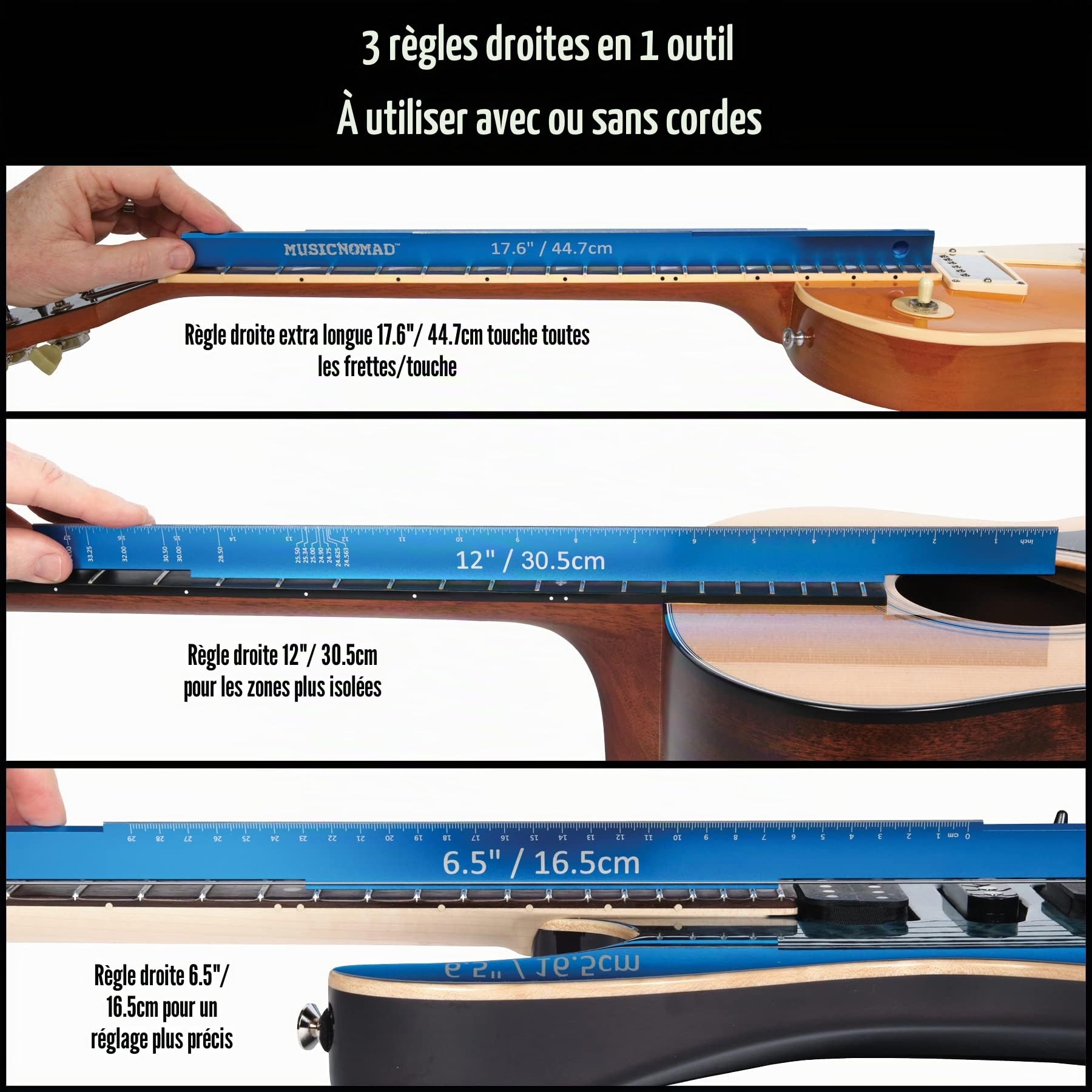 Music Nomad - Tri-Beam 3-en-1 - Régle de mesure pour planification touche et frettes