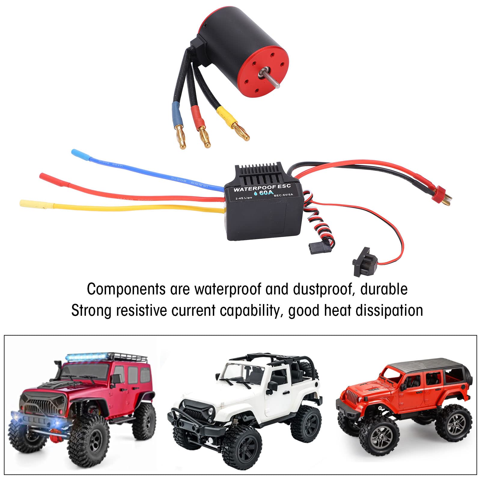 Motor sin escobillas impermeable de 3650 3100KV con regulador electrónico de velocidad de 60 A, conjunto combinado de alto rendimiento de 900 W para coche RC 1/10, incluye enchufe