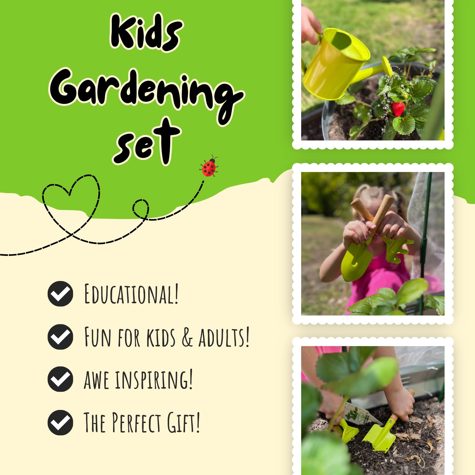 Kids Gardening Set | Kids Gardening Tools | 15 Pcs Toddler Gardening Set with Rake, Shovel, and Small Watering Can for Kids | Gardening Kit with Seeds | Educational Outside Toys for Kids - Image 4