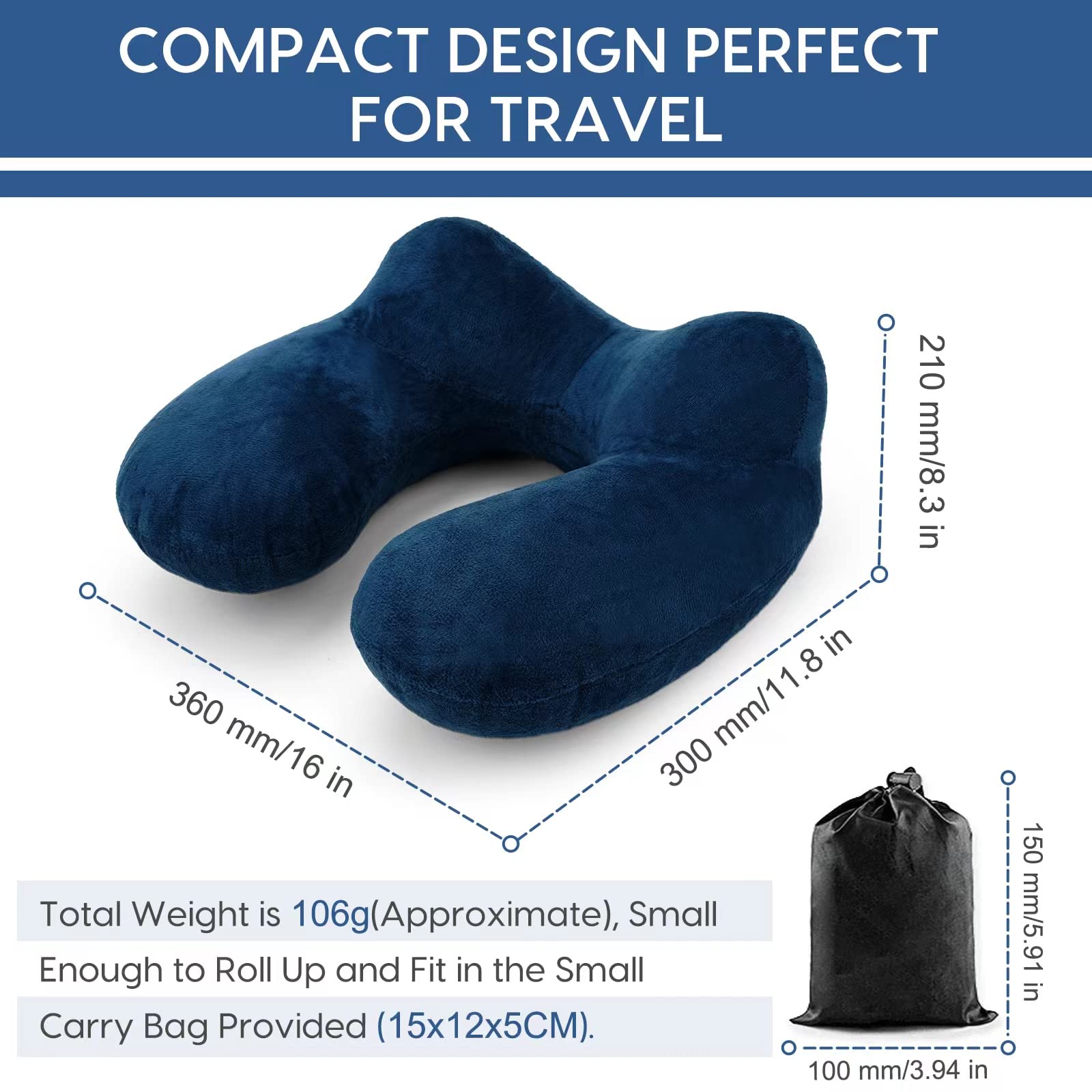 Poduszka pod szyję, nadmuchiwana, kompaktowa poduszka pod szyję, ergonomiczny zagłówek z aksamitnie miękką, zmywalną poszewką na kemping, do podróży, samolotu, pociągu, samochodu, biura