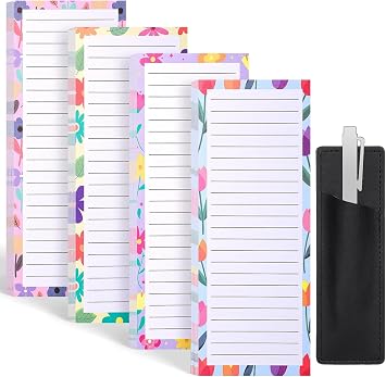 Thboxes 4 Pack 200 Sheets Magnetic Notepads for Fridge with Pen Holder | Full-Back Magnet , 80gsm FSC-Certified Paper 4 Floral Designs for Grocery Lists Reminders and Recipes