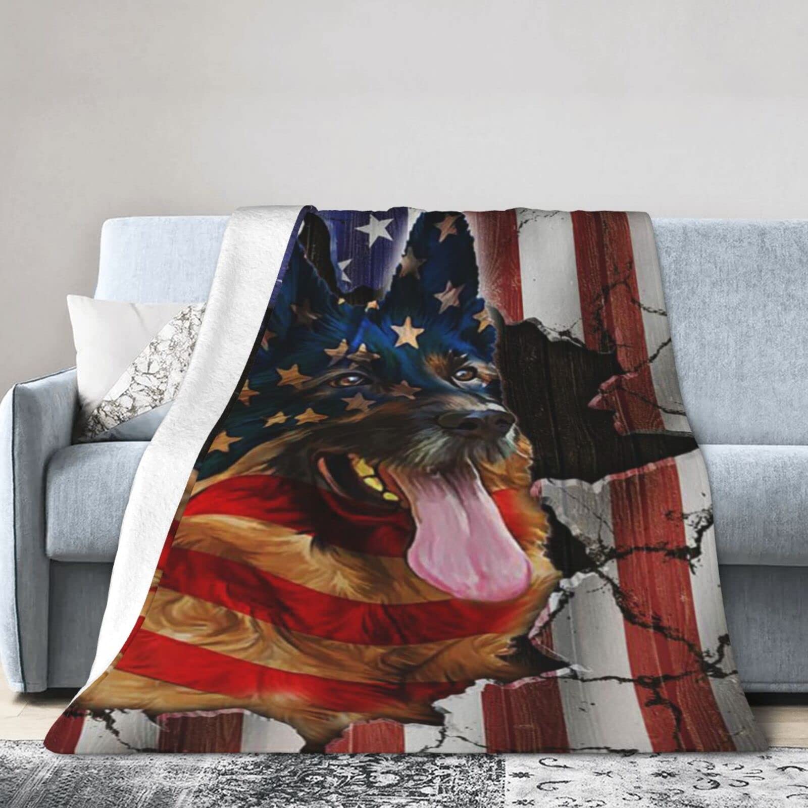Lsjuee Flannel Fleece Blanket 50"X40"an Shepherd American Bed Throw Blanket Funny Ultra-Soft Travel Winter Blankets for Couple Keep Warm