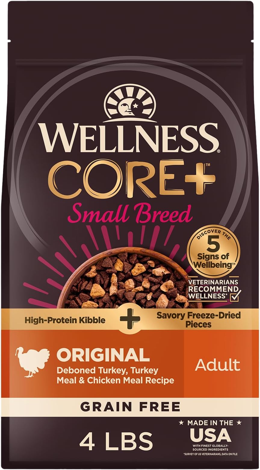CORE Rawrev Natural Grain Free Small Breed Dry Dog Food, Original Turkey & Chicken With Freeze Dried Turkey, 4-Pound Bag