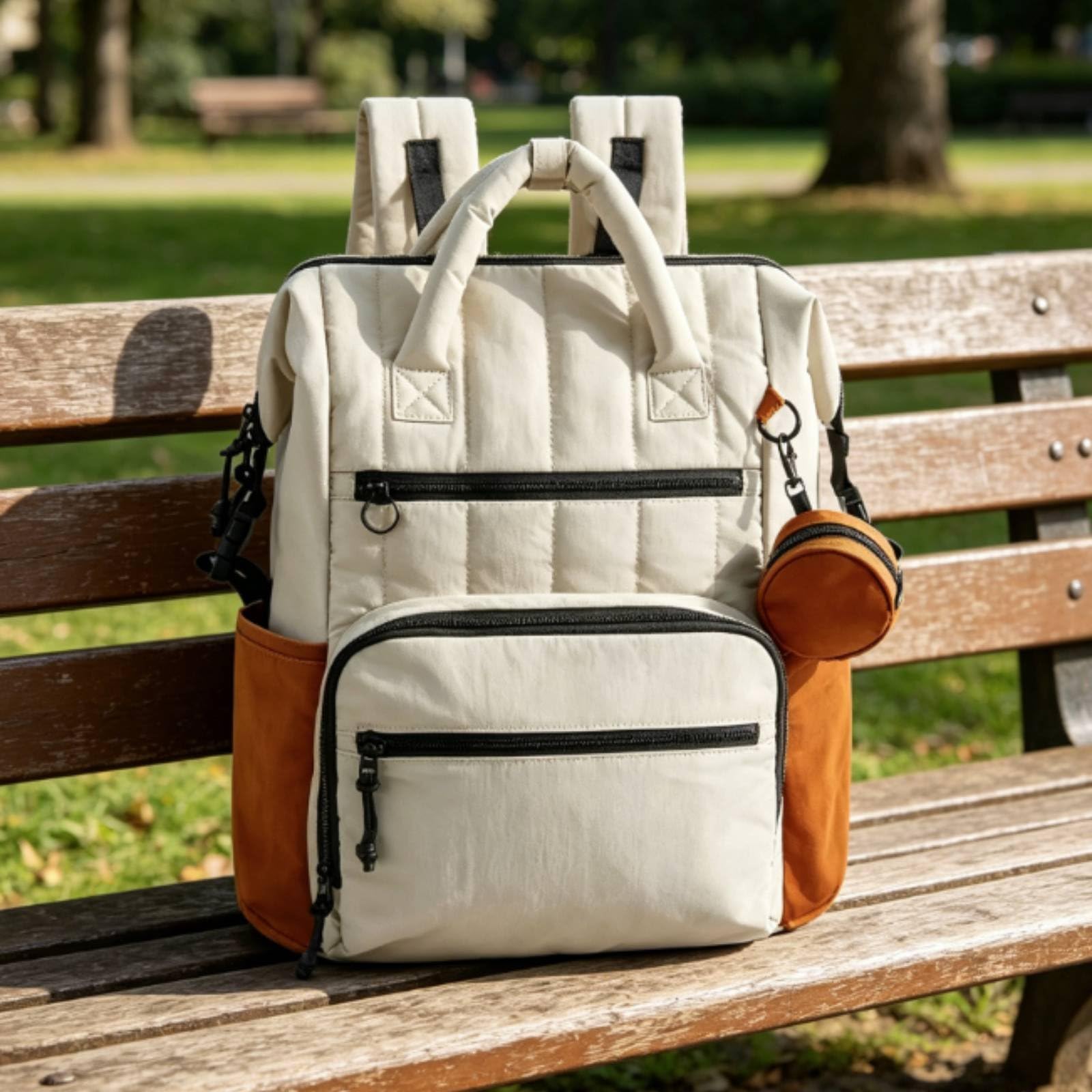 Baoblaze Borsa Fasciatoio Impermeabile Zaino Neonato Borsa Mamma Borsa Passeggino Organizzata con Ampia Apertura Multiple Spallacci Imbottiti Ergonomici, Beige+Arancione