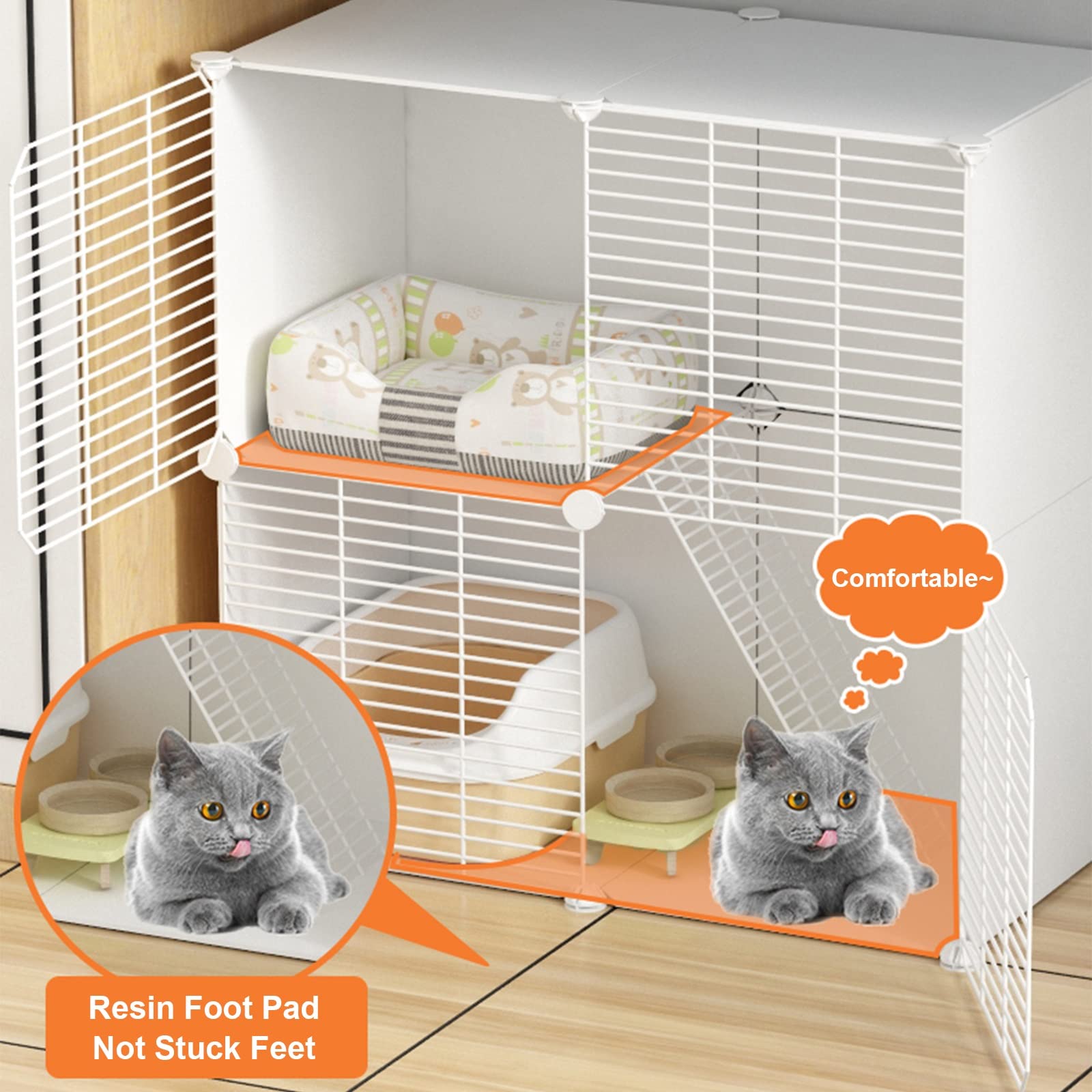 Gabbia per Gatti Doppia Piattaforme in plastica Trasportino per Gatti, Gabbia per Furetti Staccabile, Gabbia per Gattini Rigida espandibile per Accessori per Gatti da Interno (Colo