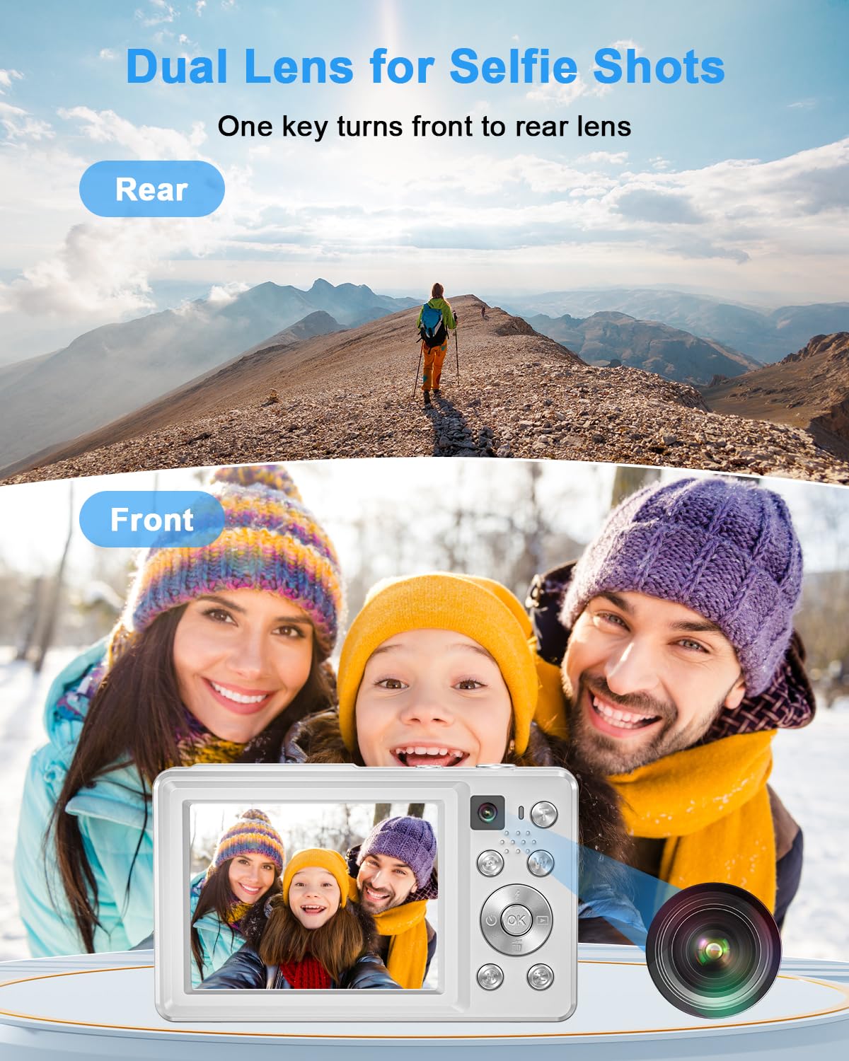 Digitalkamera 4K 64MP Fotokamera mit Autofokus, Blitz, 16X Zoom, Anti-Shake, kompakte Vlogging Kamera für Kinder Erwachsene Weiß