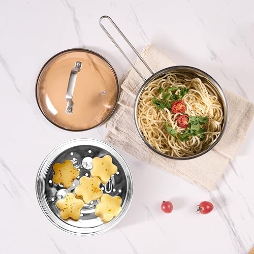 Miniatura 7 de Cacerola de acero inoxidable con cesta de vapor, olla de cocina de 2.5 cuartos de galón compatible con todas las estufas, olla de sopa perfecta para