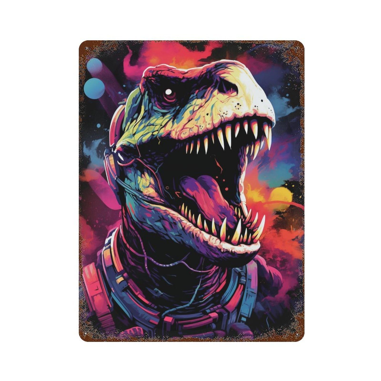 Garage Style Space Dinosaur Adventure -18 Decorative Tin Sign 15.7"x11.8", Shabby Chic Decor for Bar And Workshop
