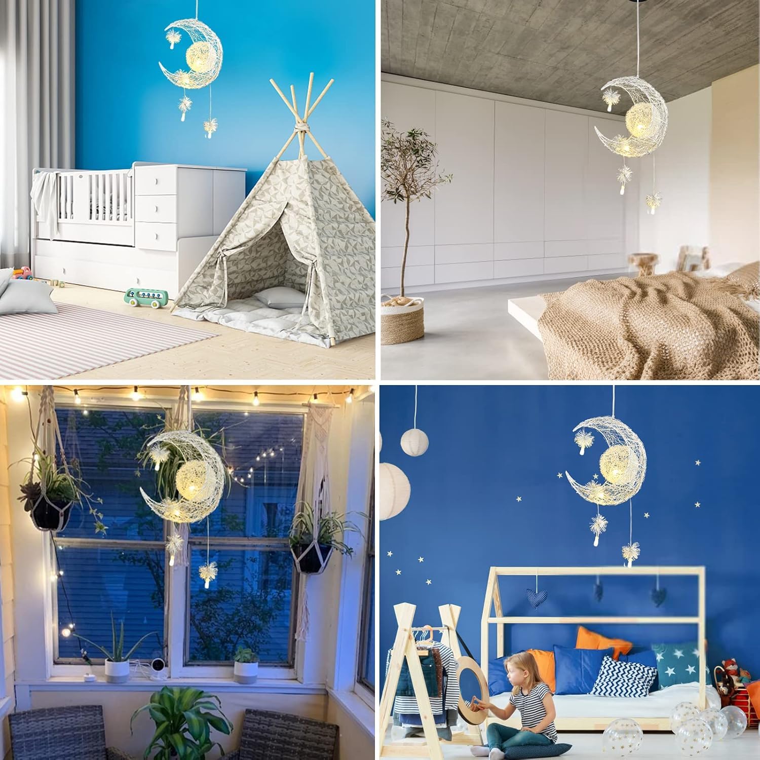 TISLYCO Lampa sufitowa dla dzieci, żyrandol księżycowy, dziewczęcy żyrandol do sypialni, gwiazdy księżyc żyrandole przedszkole oprawa oświetleniowa