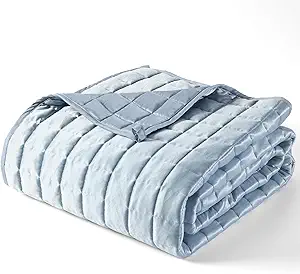 YnM Cooling Weighted Blanket for Adults, 40lbs Heavy Bed Throw Comforter with 100% PE Fabric, Ideal for Hot Sleepers or Summer Days(88x104 Inches for Queen/King Bed, 40 Pounds, Blue)