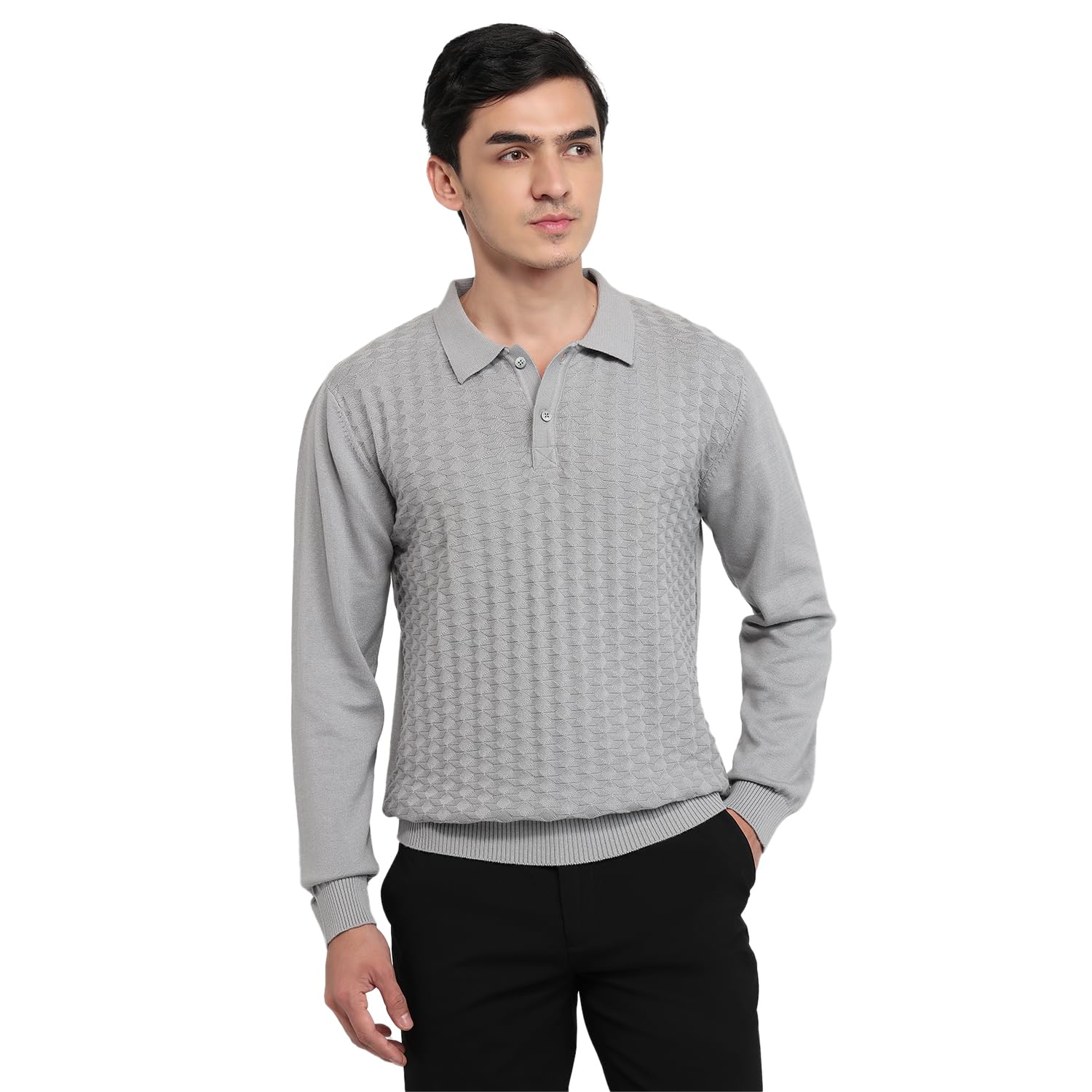 colorplus Men Regular Fit Structure Pattern Pure Cotton Full Sleeve V Neck Casual Sweater-picture-18