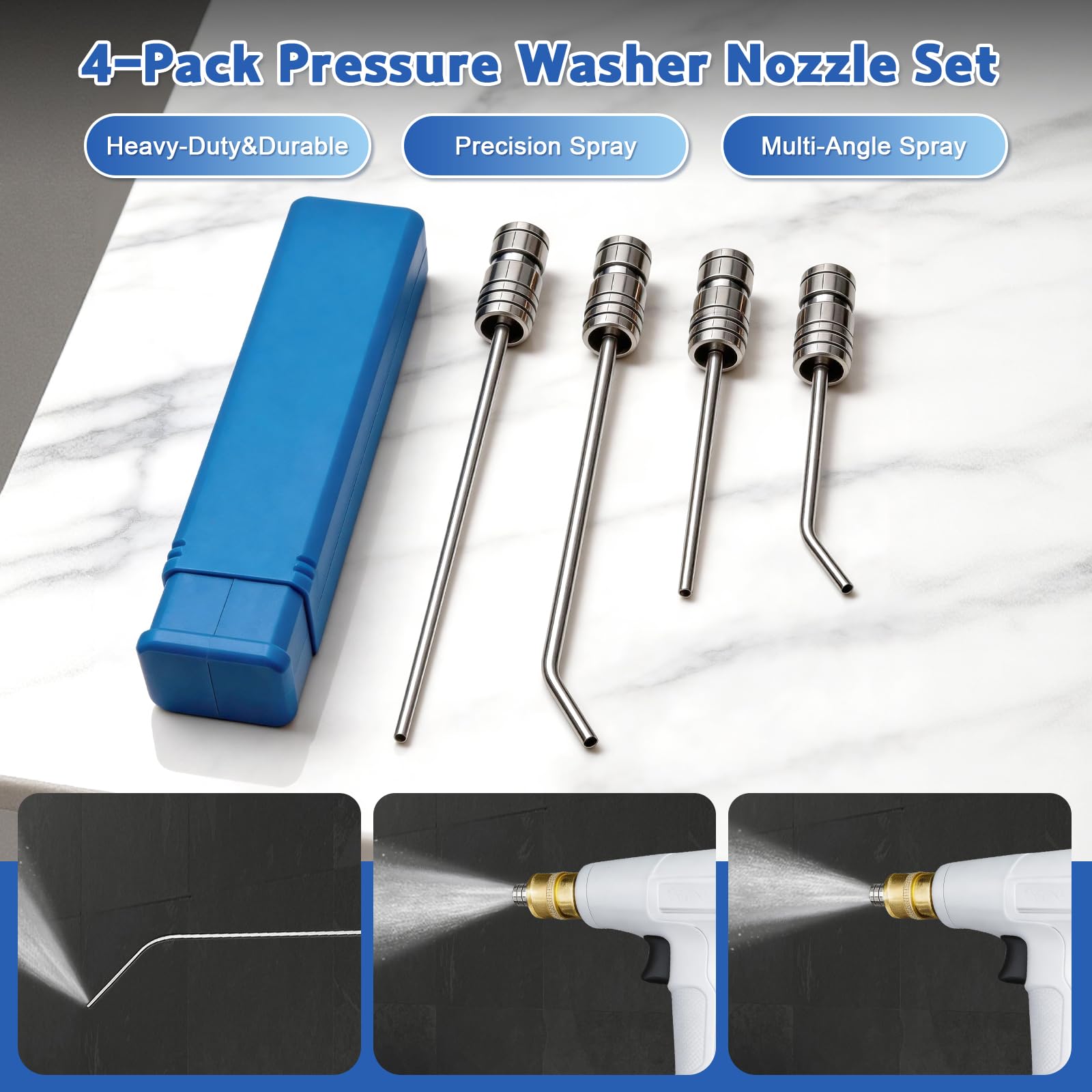 4Pack High Pressure Washer Nozzle, Pressure Washer Tips with 1/4" Quick Connect, Heavy Duty Hose Washer Spray Nozzle Kit with Straight & Curved Needles, for Washing Machine & AC Cleaning — view 2