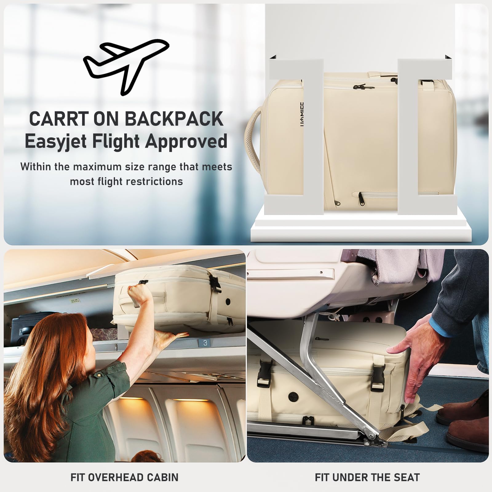 HOMIEE Zaino da Viaggio Aereo Bagaglio a Mano 45x36x20 Zaino Porta PC 15,6 Pollici con Scomparto per Scarpe e Porta USB Impermeabile Zaino Scuola College Affari Lavoro Sportivo (Bianco)