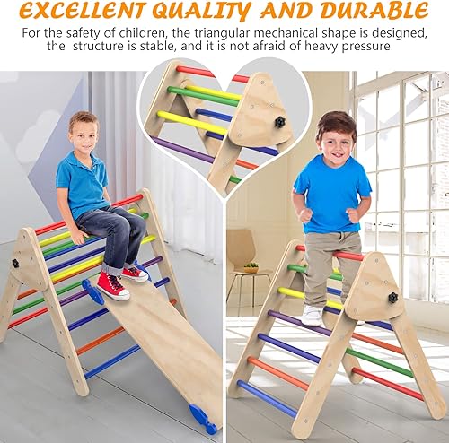 Miniatura 3 de Juguetes de escalada triangulares, juguetes plegables de escalera triangular con rampa para deslizarse o escalar, juego de 3 juguetes de madera