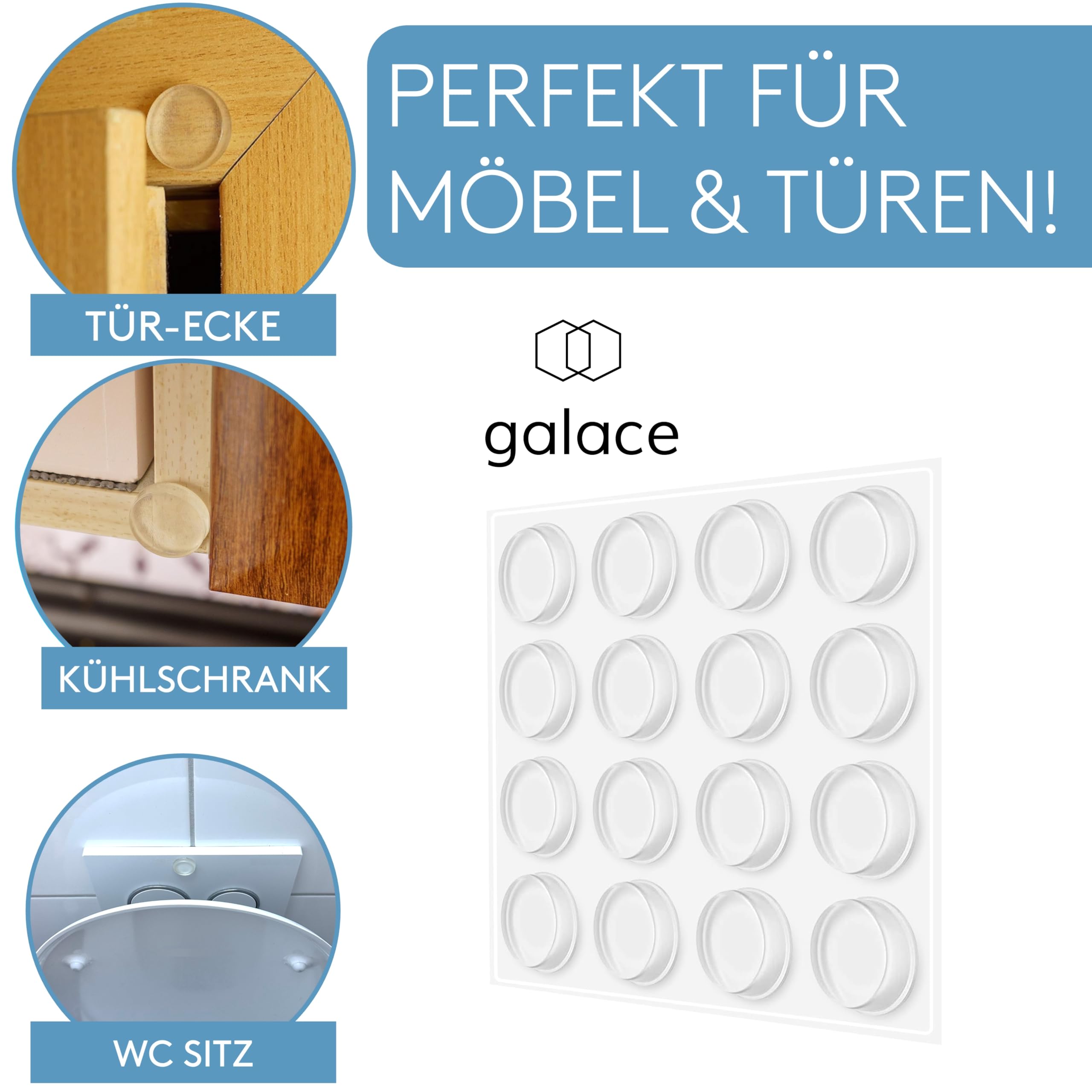 GALACE Fermaporta Adesivo da Muro Bianco [6 pezzi] – 20mm Paracolpi Porta per Proteggere Pareti – Gommini per Porte come Fermaporta da Pavimento o da Maniglia – Proteggi Maniglia Porta – Ferma Porte