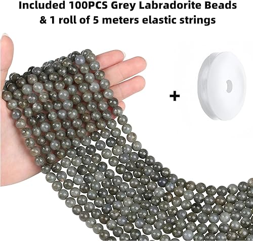 Miniatura 2 de QINJIEJIE 100 cuentas de piedra labradorita gris de 0.315 pulgadas (0.315 in), cuentas redondas sueltas de piedras preciosas para pulseras, cuentas