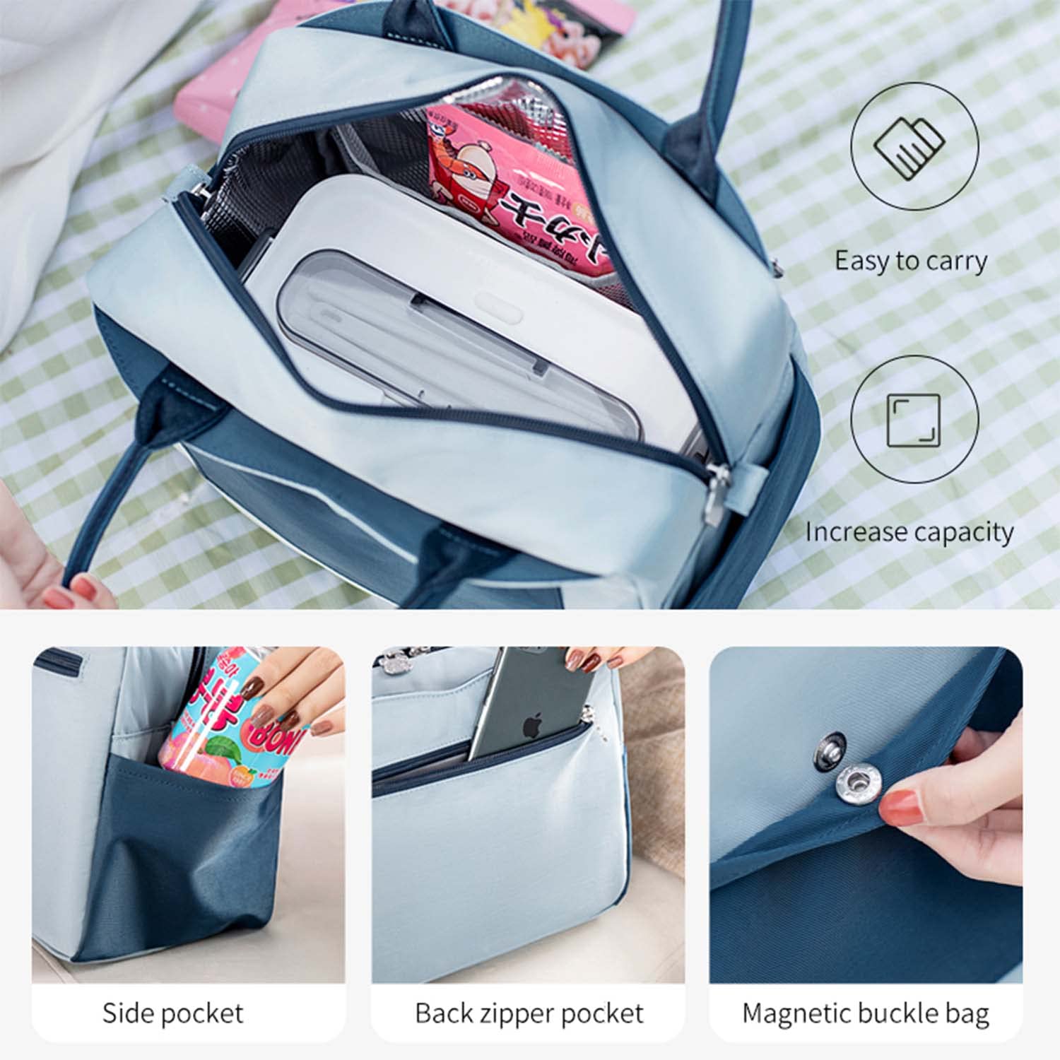 Bolsas de Almuerzo para el Trabajo Diario Nevera Portátil con Aislamiento Térmico y Cremallera Resistente al Agua para Picnic Mujeres y Niños