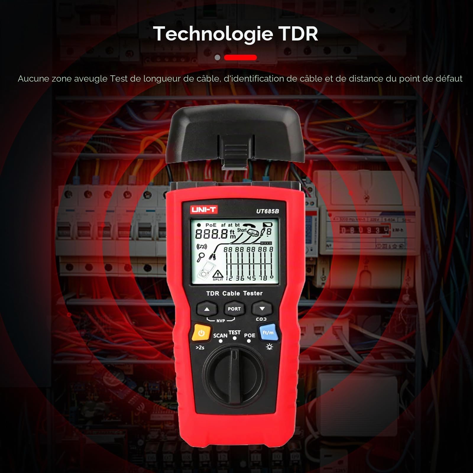 UNI-T Testeur de câble réseau, UT685B KIT TDR, détecteur de traqueur de fil de câble Ethernet, testeur LAN RJ11 RJ45 testeur d'outils réseau