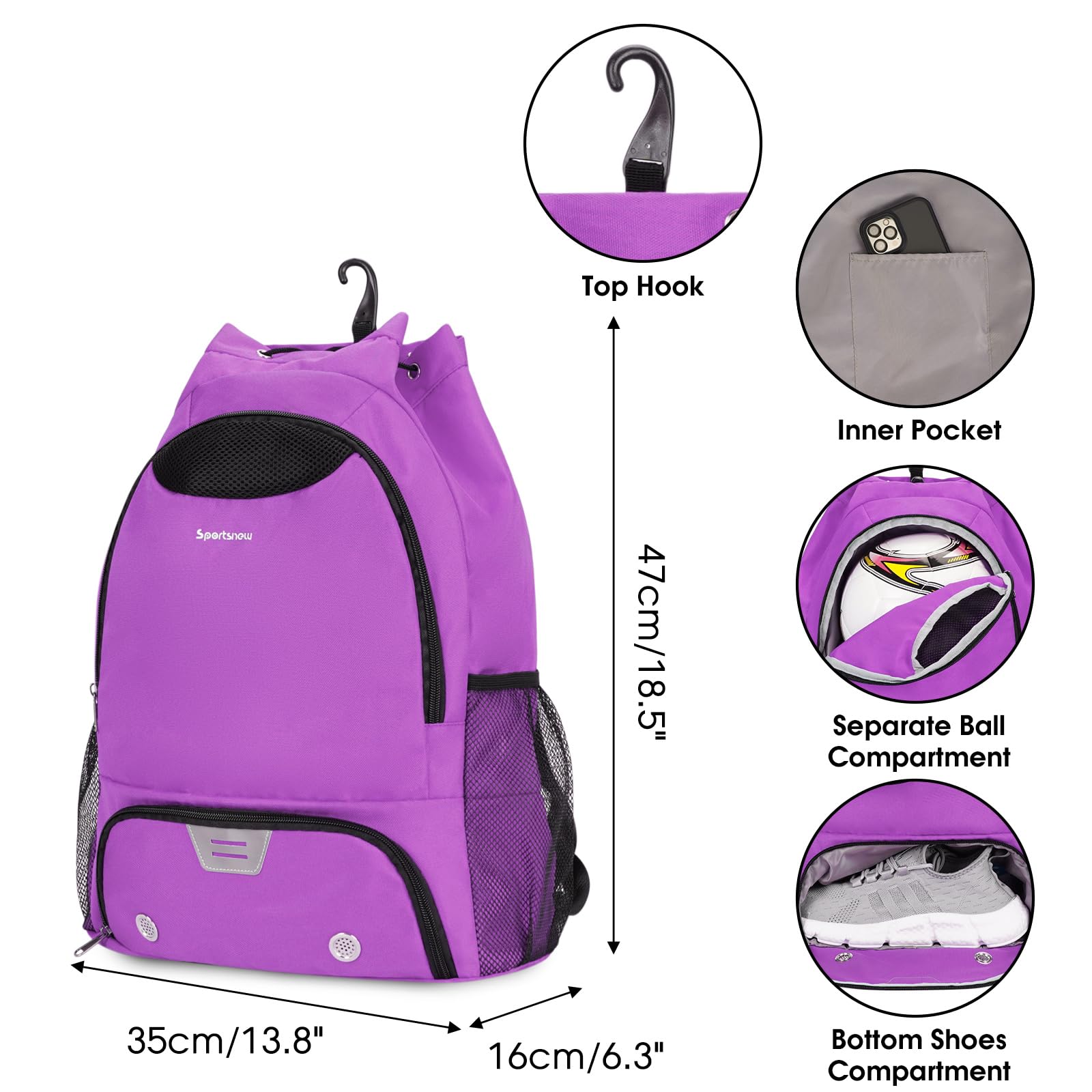 Borsa Sportiva Con Scomparto Scarpe E Tasca Bagnata - Zaino Coulisse Per Palestra - Foto 6