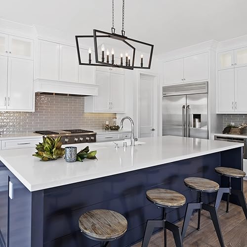 Miniatura 3 de KSANA Candelabros negros para comedor, 8 luces modernas de granja, lámpara colgante negra para isla de cocina, sala de estar, acabado negro mate, 37