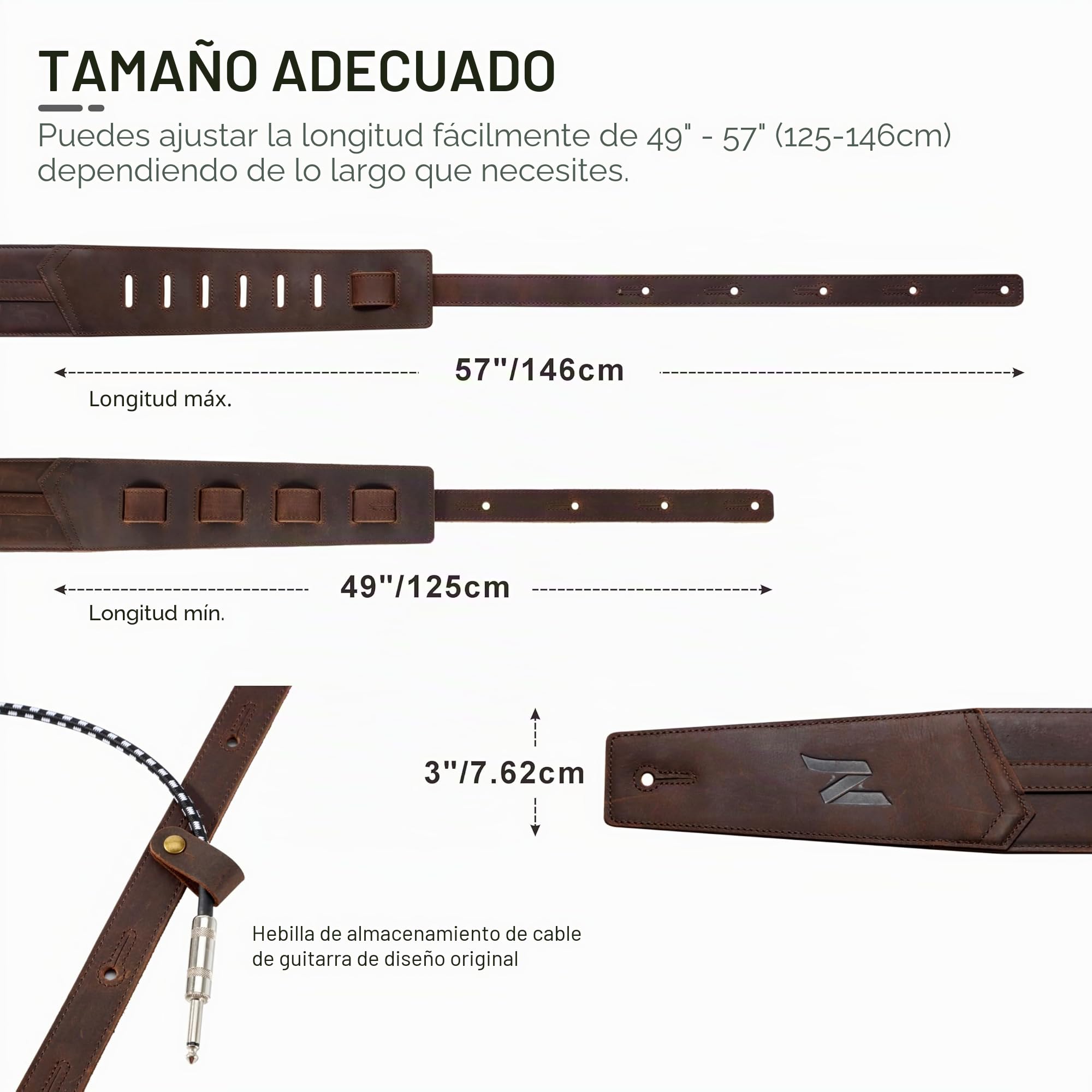 Nefelibata Correa de guitarra 3", con acolchado de espuma y bucle para guardar el cable, para bajo, guitarras eléctricas y acústicas