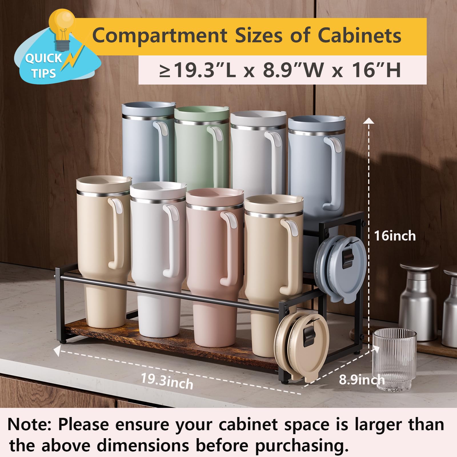 Water Bottle Organizer for Stanley and Others' Large Tumbler Organization, Pantry Kitchen Organizers and Storage for Cup Accessories, Tumbler and Cup Lid Organizer Wine Rack - 2 Tier Hold 8