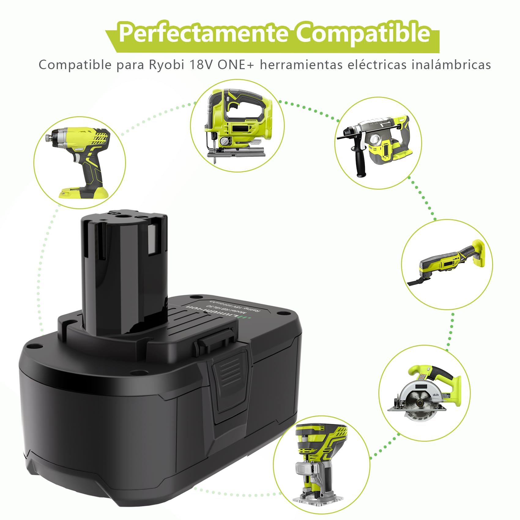 2X 5.0Ah Lithium P108 Batería Compatible para Ryobi 18V Herramienta | Compatible para Ryobi 18 Volt One+ RB18L50 RB18L40 RB18L25 BPL-1815 BPL-1820G P104 P105 P107 con Indicador LED