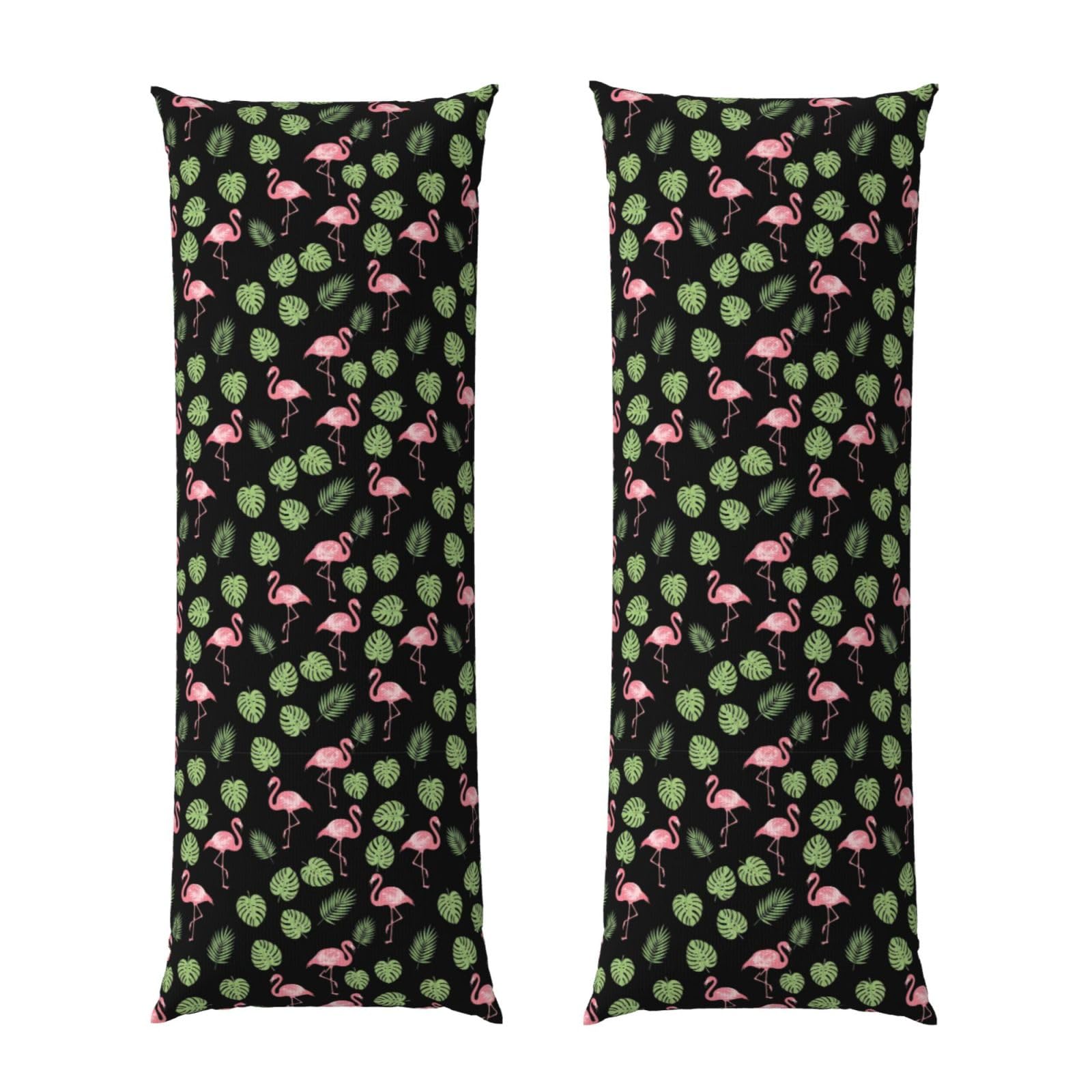 Pillowcase for Body Pillow 20x54, Tropical Palm Tree Leaves Banana Green Leaf Cute Retro Flamingo, Premium Soft Brushed Fabric with Hidden Zipper, Breathable Machine Washable Cover for Bed Sofa
