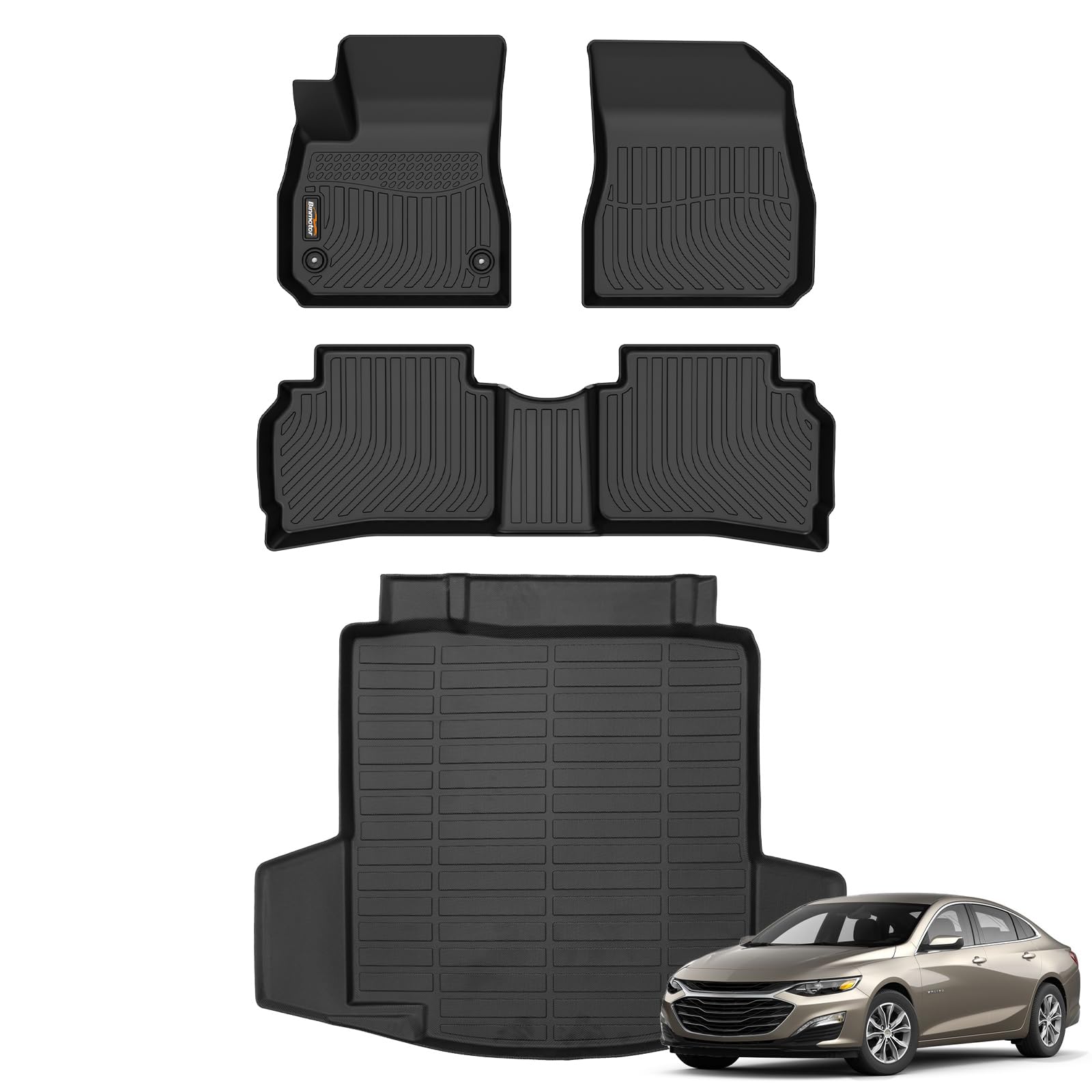 Binmotor-All Weather Car Floor Mats for Chevrolet Chevy Malibu 2016-2025 Waterproof TPE Mats Floor Liners for Chevy Malibu