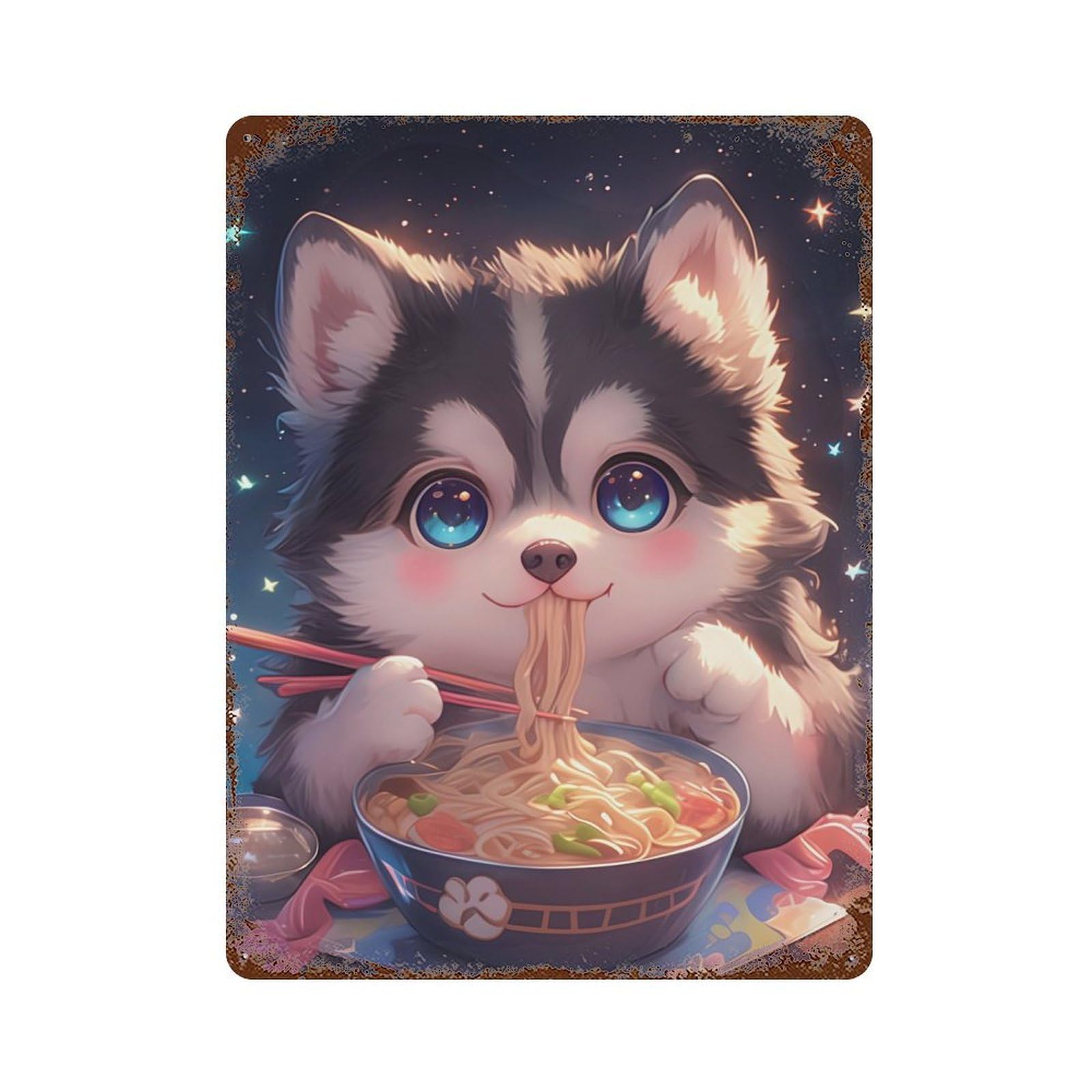 Husky Eating Spaghetti Vintage Metal Tin Sign 15.7"x11.8", Ideal for Patio, Garden Room And Bar Decor
