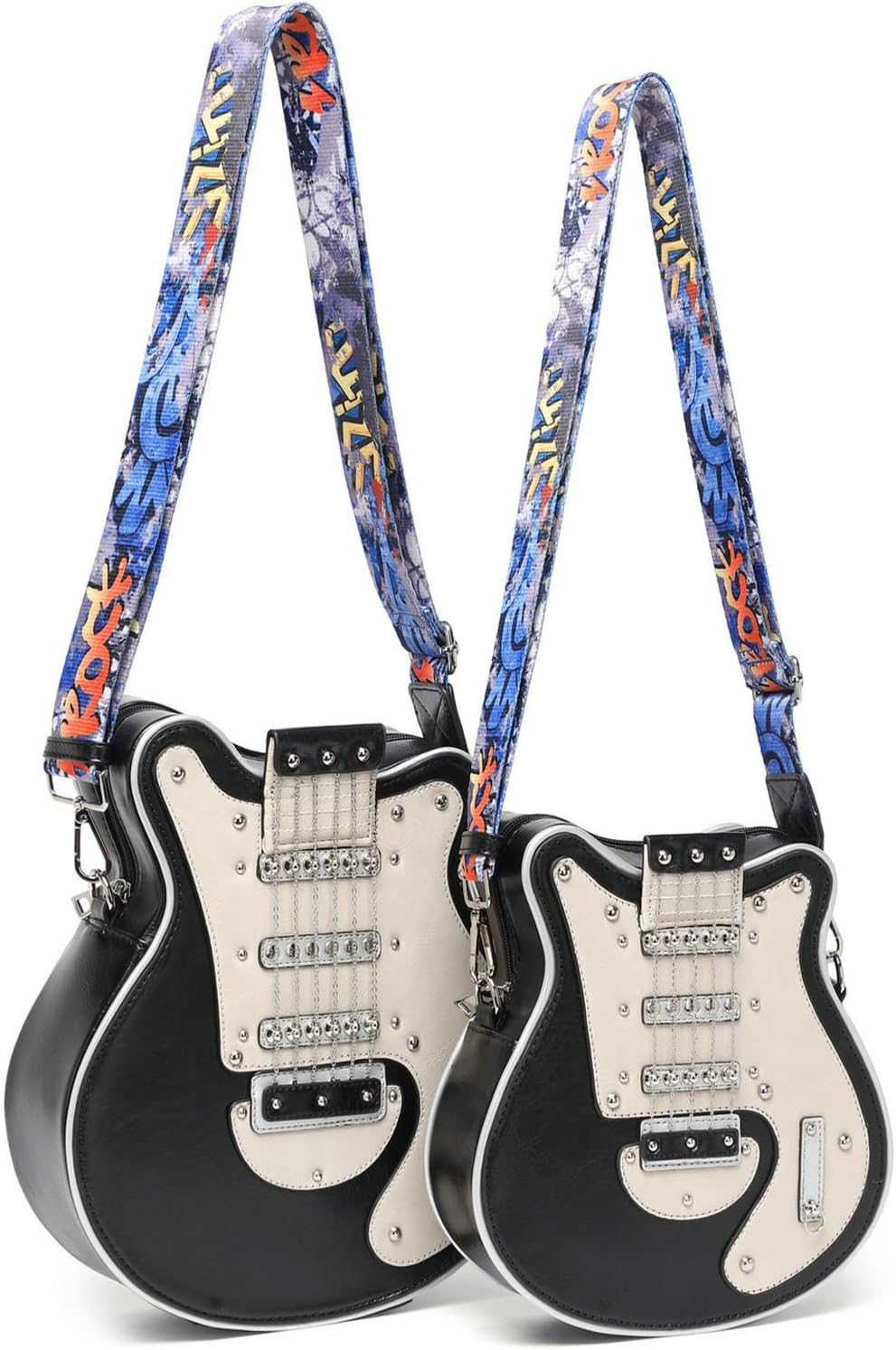 Trendy PU Leather Crossbody Bag in Guitar Shape Shoulder Bag with Adjustable Strap Suitable for Student and Band Members