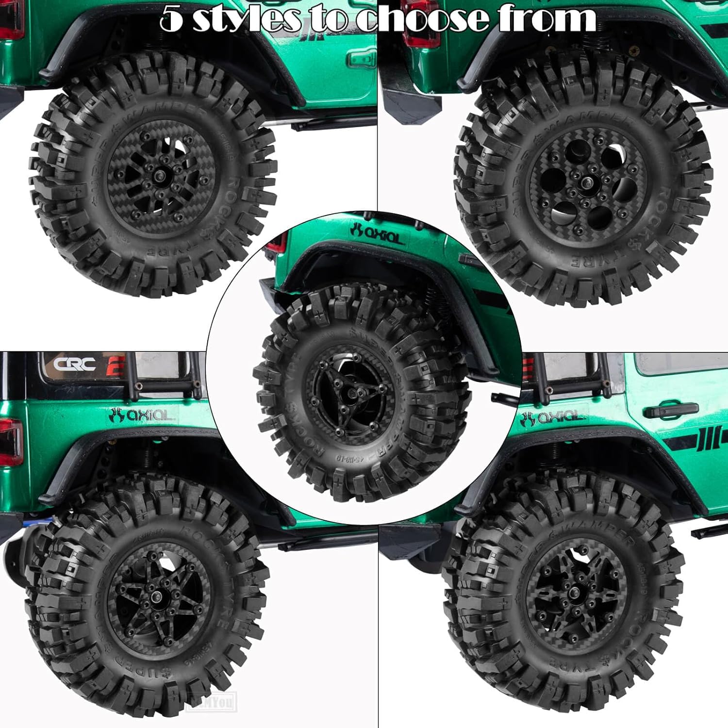 RC 1.9In Wheels Tires Carbon Fiber faceplate for 1/10 SCX10 I II III 90046 TRX4 TRX6 AXI03007 VS4-10 Gen8 MST CFX D90 Capra RC Crawler Car,1.9In Beadlock Wheels (Black-A)