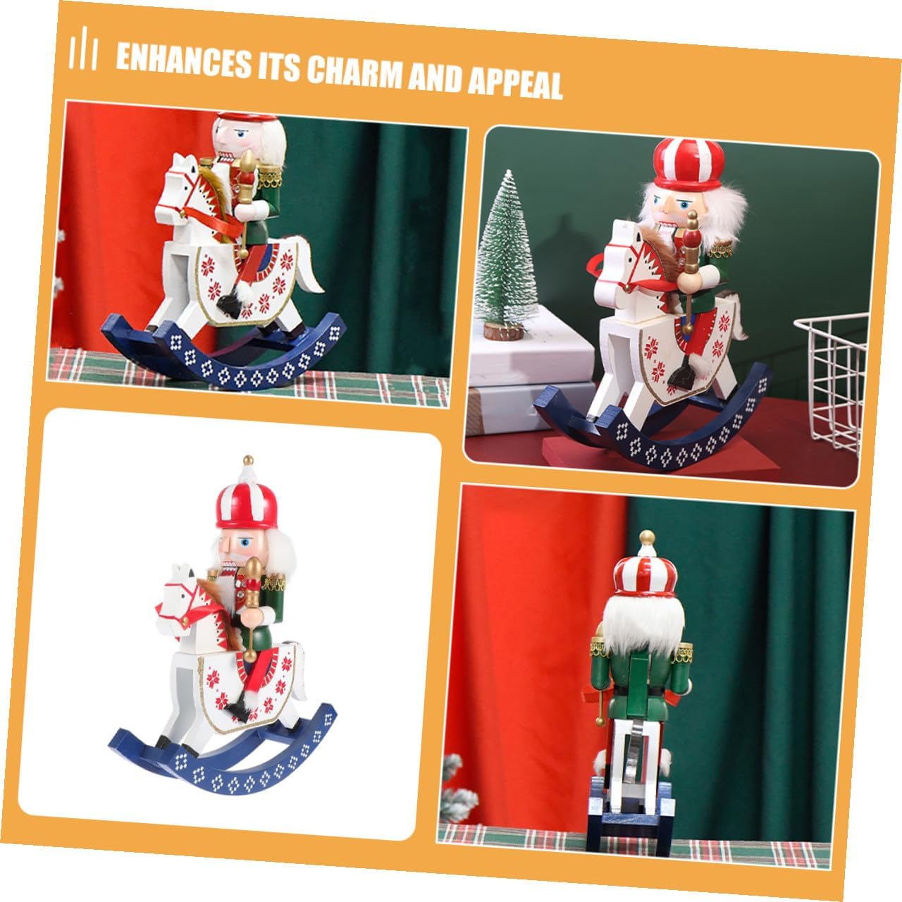 Wooden Nutcracker Figurine 30cm Rocking Christmas Nutcracker Ornament Indoor Festive Decoration