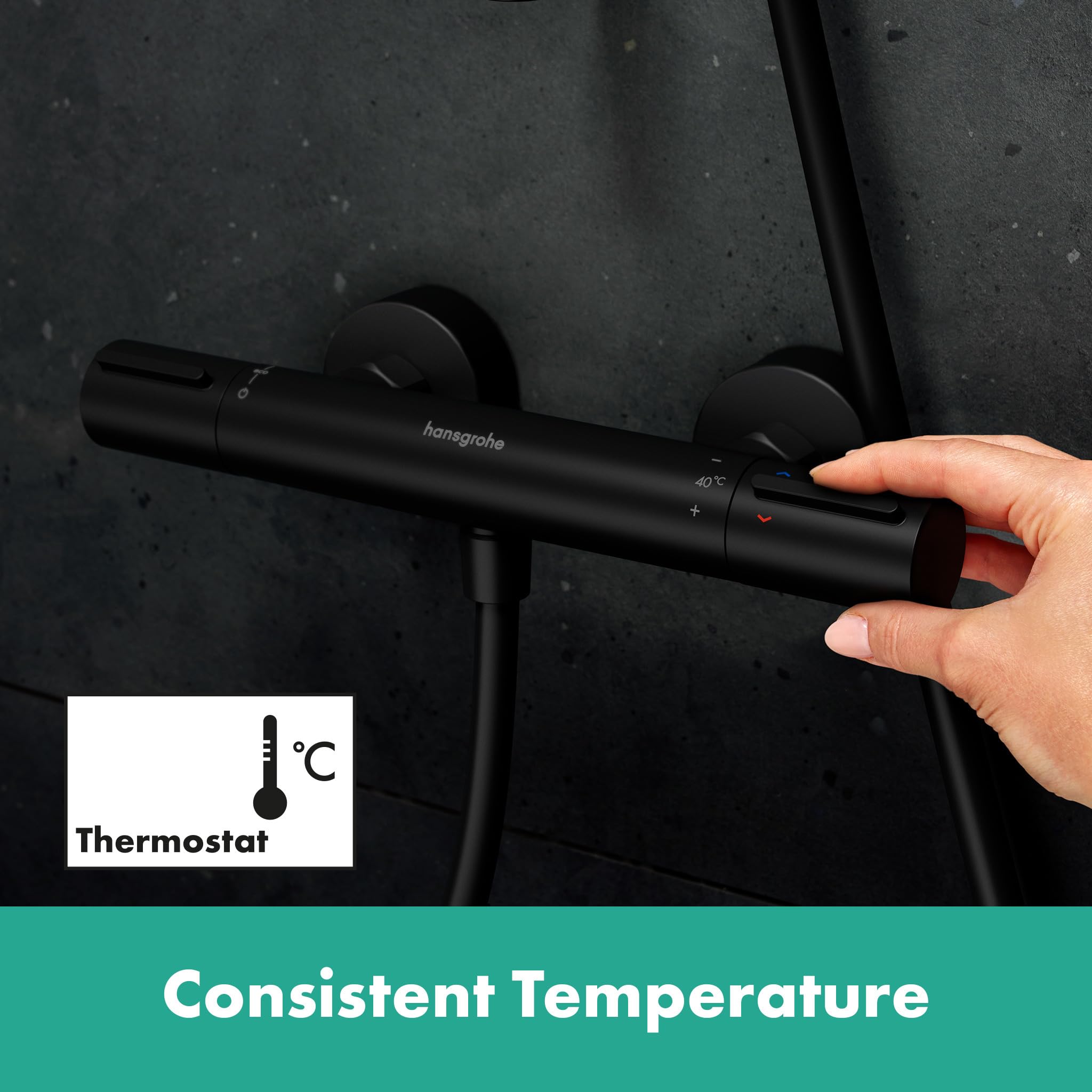 hansgrohe Ecostat Element - Badthermostaat opbouw, Badkraan met veiligheidsblokkering (SafetyStop) bij 40° C, thermostaat voor de badkuip, mengkraan voor 2 functies, mat zwart, 13347670