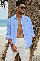 Vista 5 de JMIERR Camisa de vestir de manga larga con botones y lino de algodón para hombre