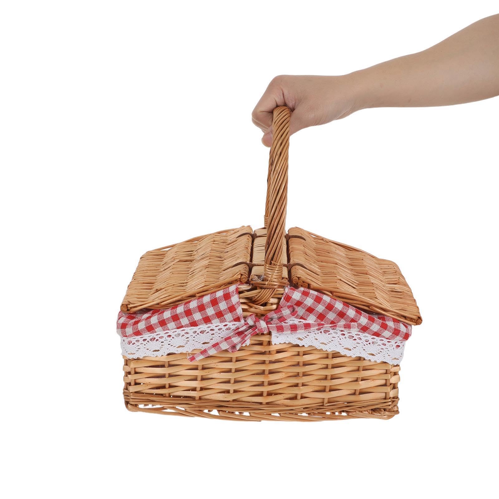 Cesta de Picnic de Mimbre con Asa y Forro Extraíble, 29x20x12 Cm
