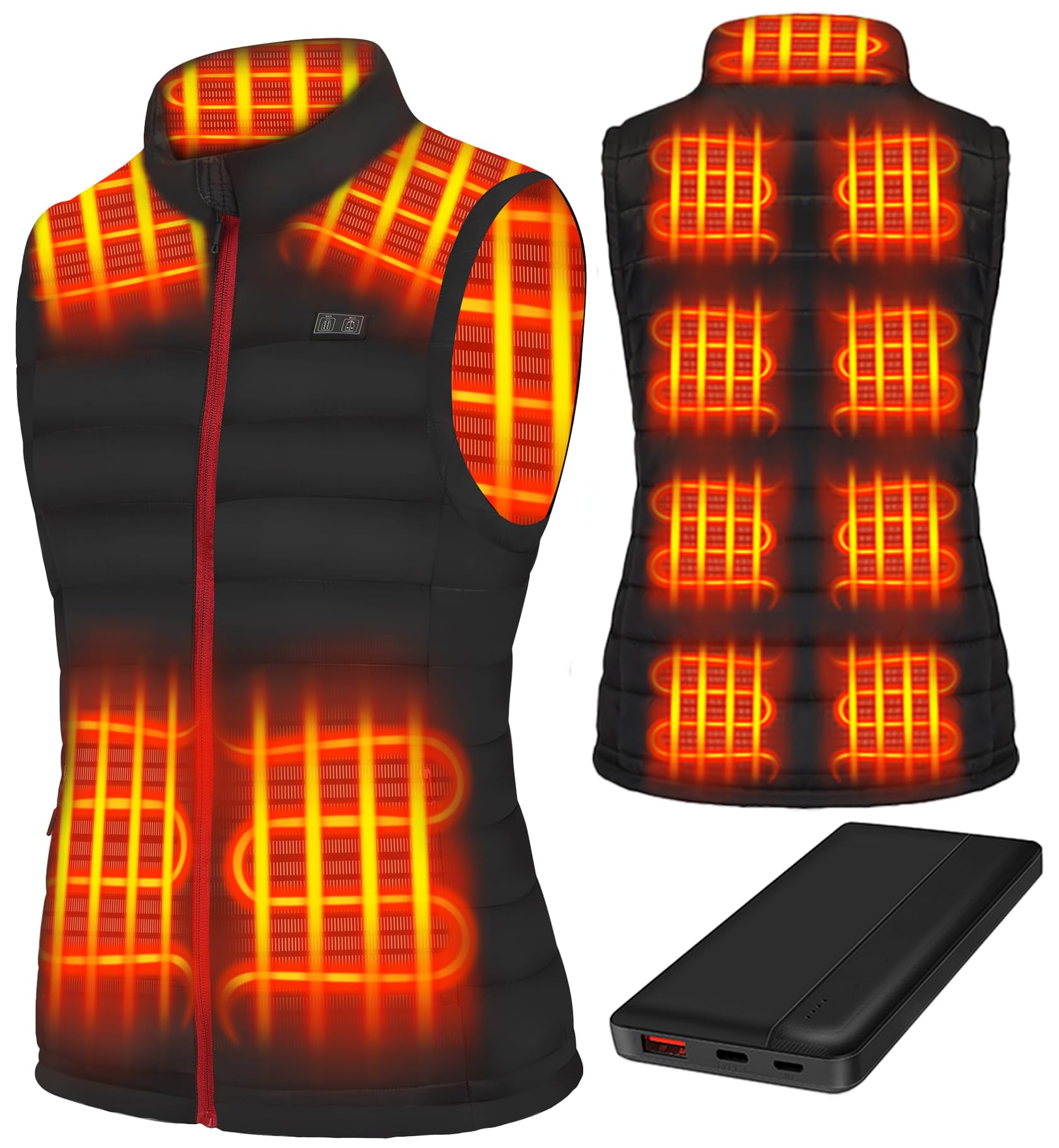 Beheizbare Weste Damen Heizweste Damen mit Powerbank Heizweste mit 13 Heizzonen für Outdoor Wandern Camping