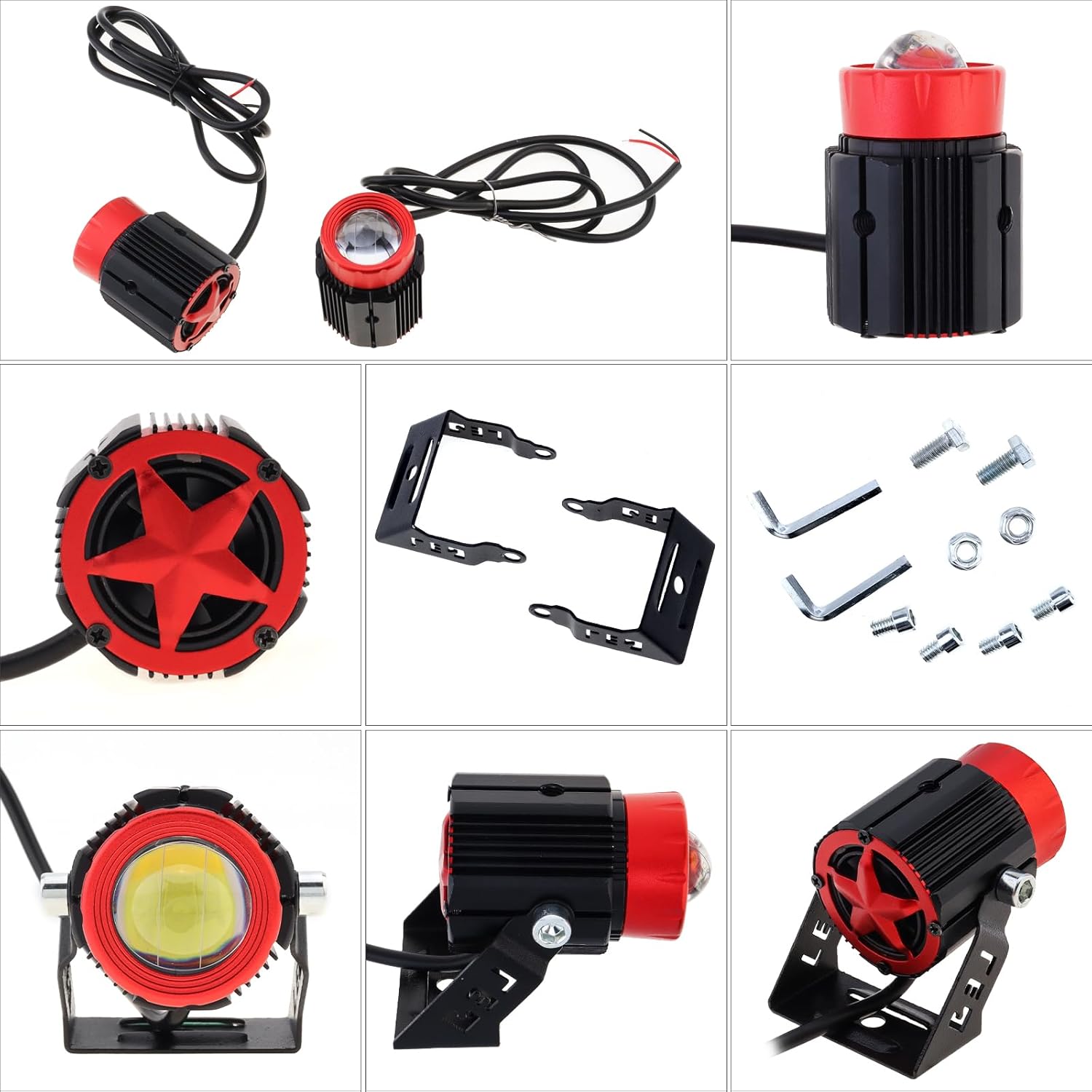 Windance Super Bright 30W LED Spotlight High Low Beam Auxiliary Driving Lights White Yelow Fog Work Lights for Motorcycle Scooter ATV UTV Tractor Truck Boat (Red)