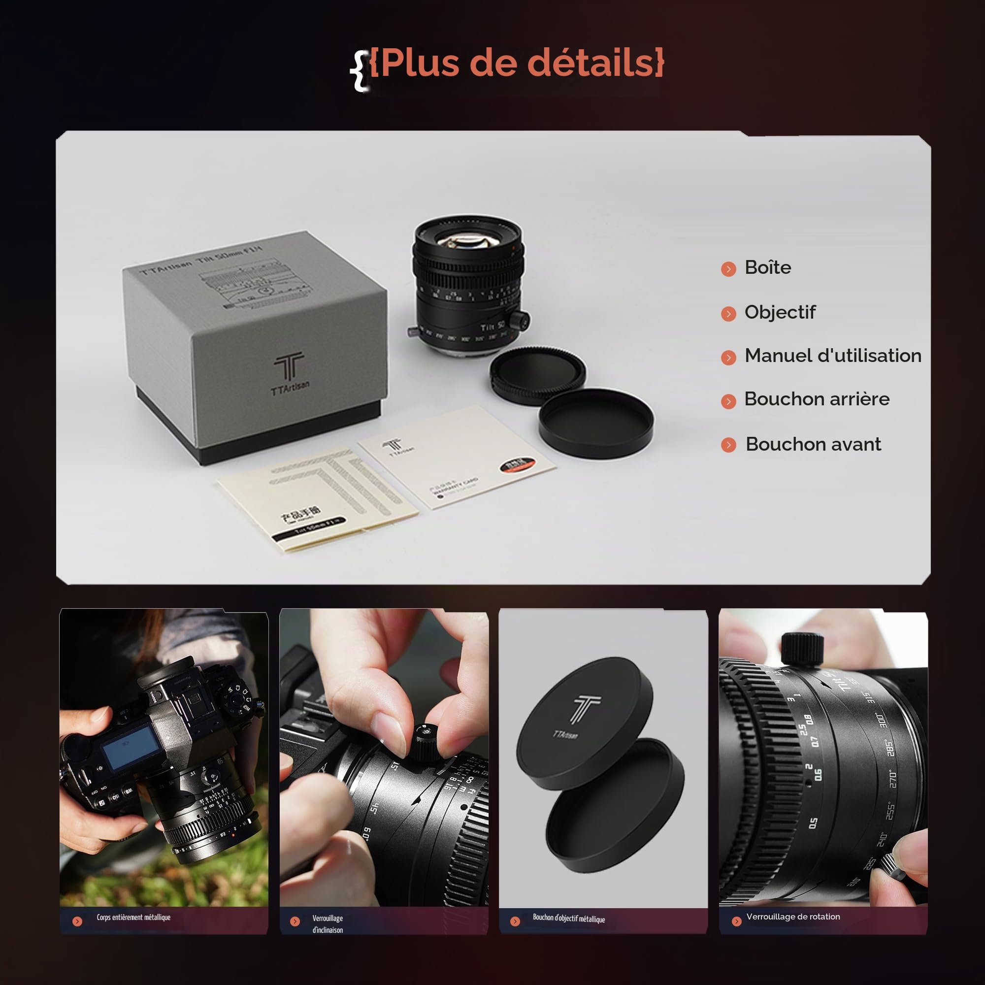 TTArtisan 50mm F1.4 Objectif à Bascule Grand Cadre Objectif Manuel Tilt Miniature Paysage Lilliput pour Monture Sony E