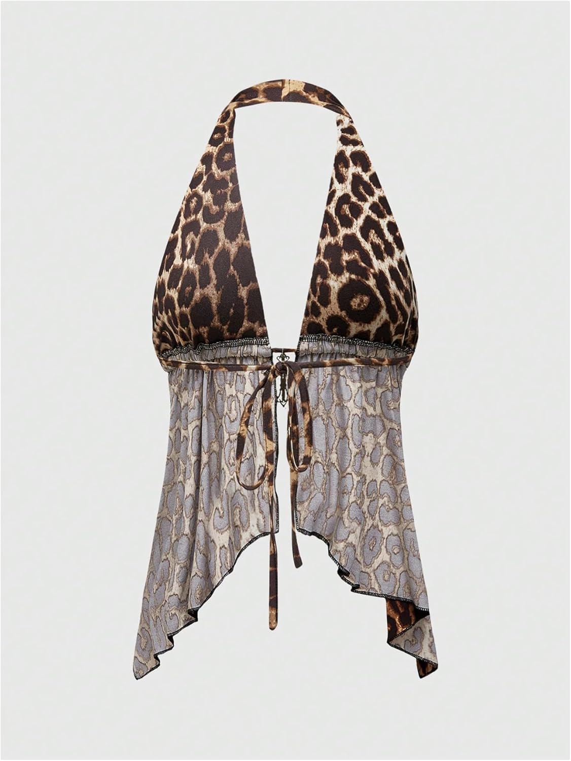 Milumia Women's Leopard Print Backless Halter Top Y2k Punk Ruffle Hem Tank Tops - Image 3