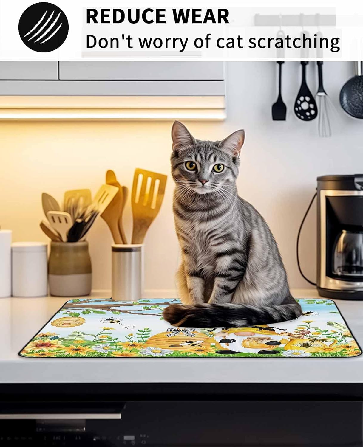 Stove Top Cover Bee Gnome Stove Cover for Electric Stove Top Sunflower Daisy Flower Honeycomb Glass Cooktop Covers Anti-Slip Mat Heat Resistant Countertop Protector Kitchen Decor 24"x21"