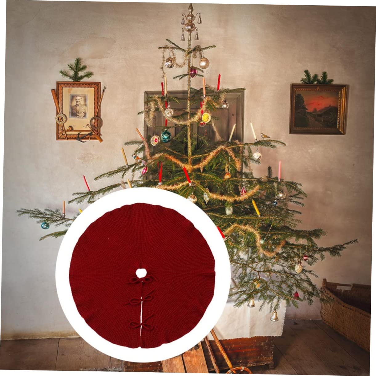 1pezzi Tappeto per Albero di Natale Gonna Classica per Albero Solido per Decorare Soggiorno la Camera da Letto o Giardino Durante le Festività