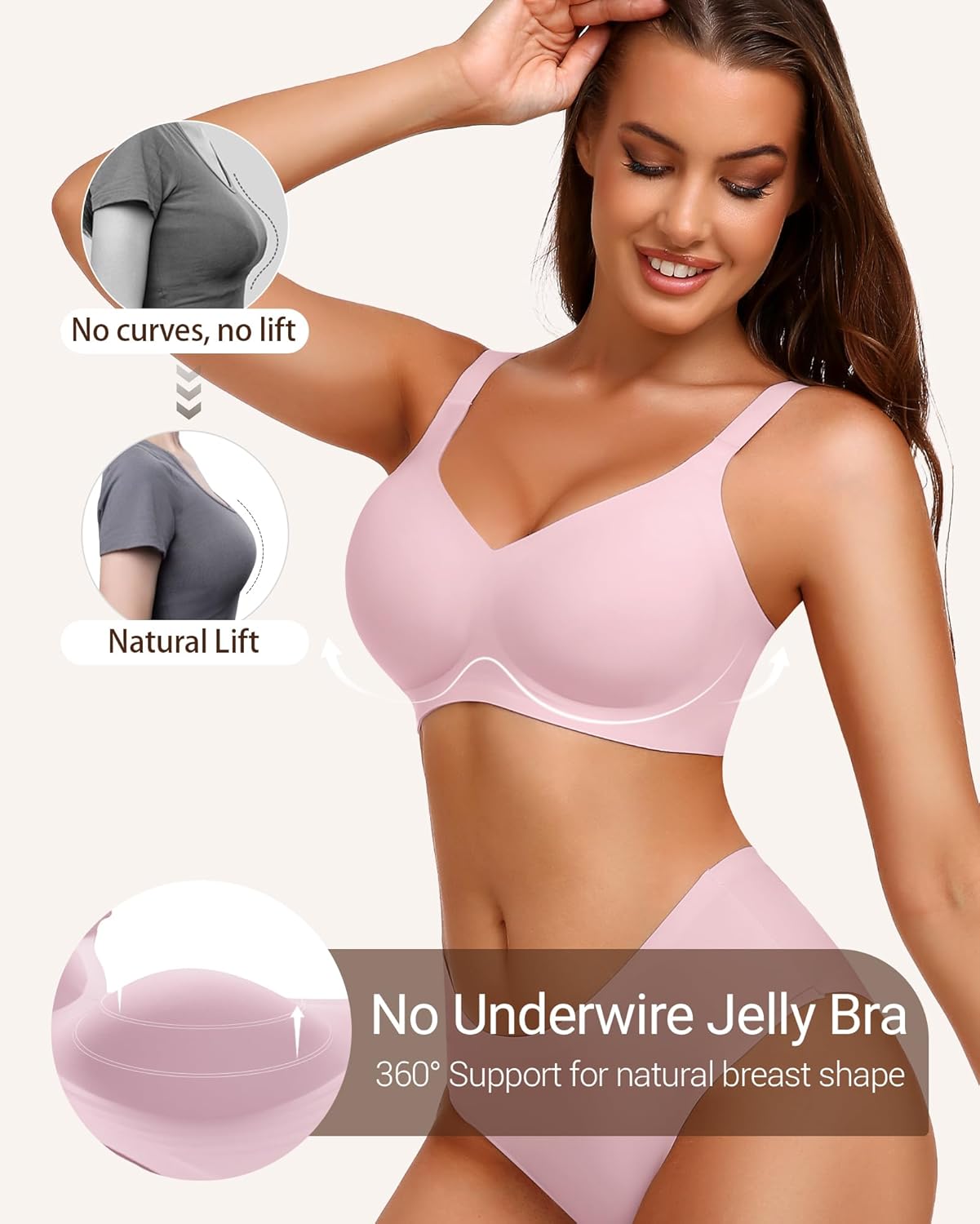 Gailife 3-Pack Smooth Jelly Bras for Women No Underwire Wireless Seamless Support Bra Comfort Push Up Bralettes Full Coverage - Image 2