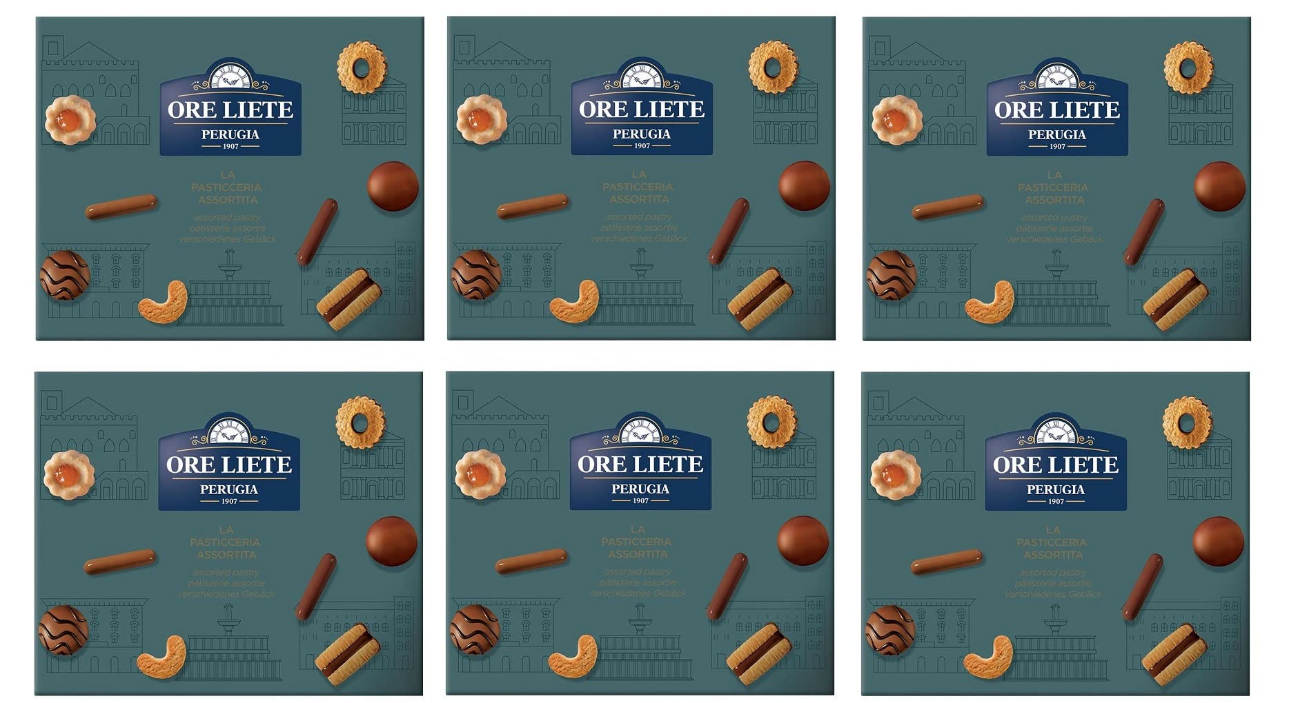6 x Ore Liete Perugia La Pasticceria Assortita Varias Galletas Especialidad Italiana Caja de Regalo 350 g
