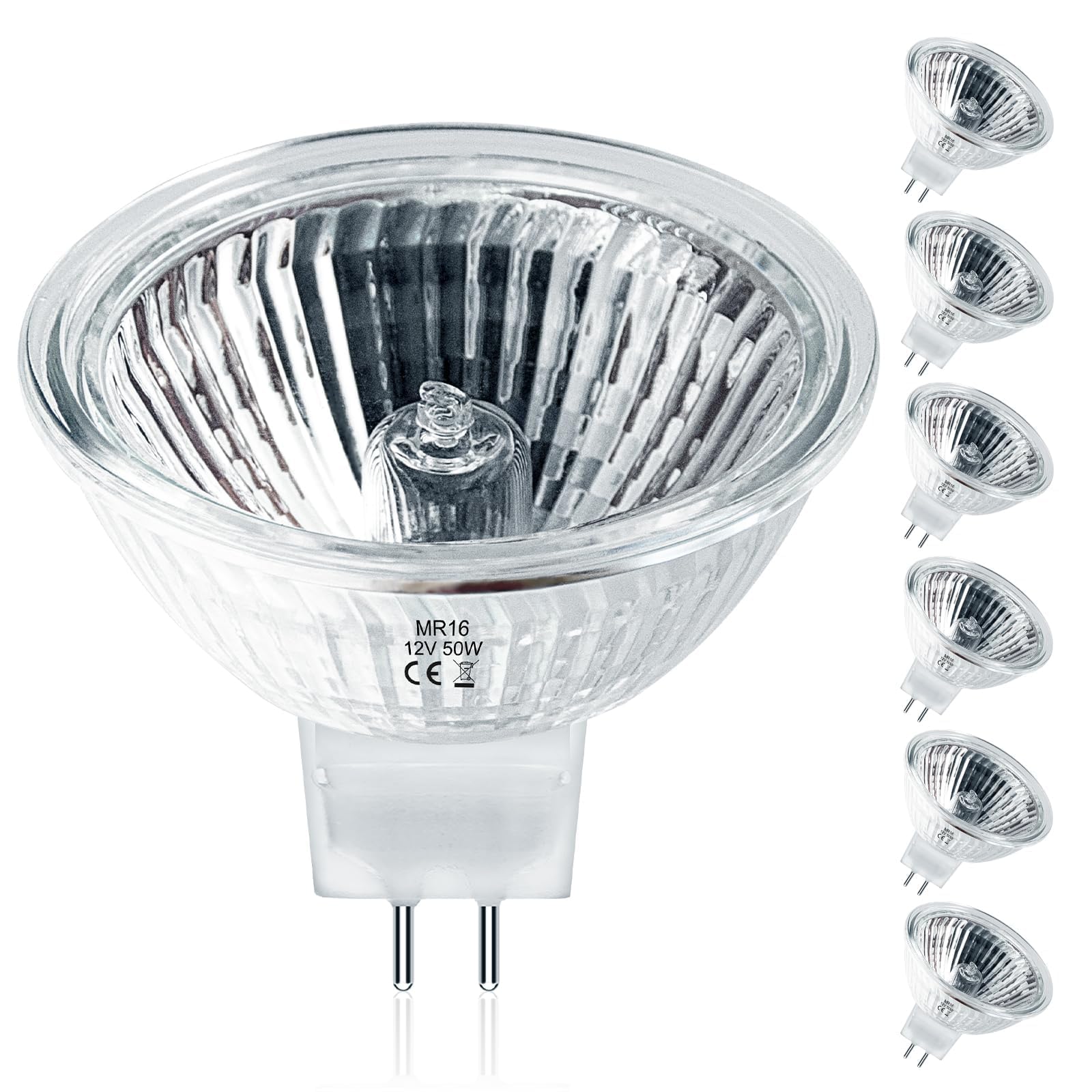 MR16 Halogen Bulbs 50W,6 Pack 12V 50W MR16 Light Halogen Bulbs 2 Pin GU5.3 Base