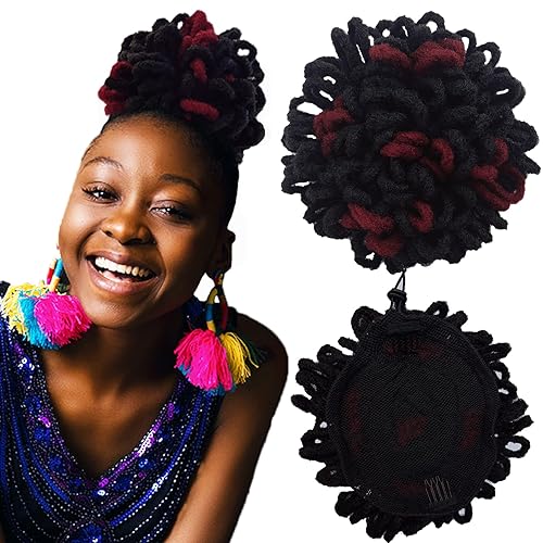 Abellee 2 moños de Loc para mujeres negras, 8 pulgadas, moño de pétalos de Loc, Afro, cola de caballo alta, cordón de coleta, extensiones de cabello