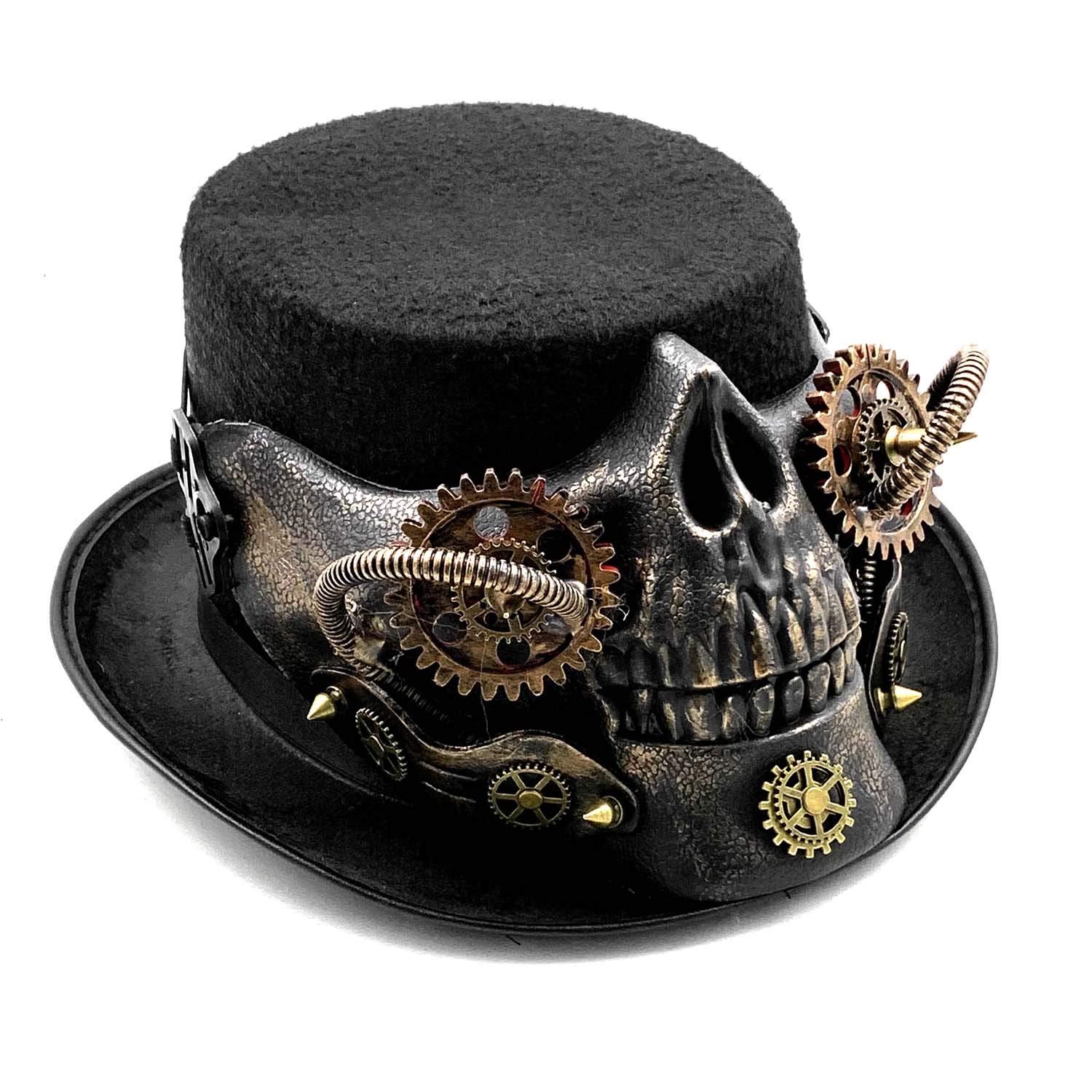 crazy hunterMen Steampunk Skeleton Top Hat Gothic Skull Gears Party Gears Punk Hat Black