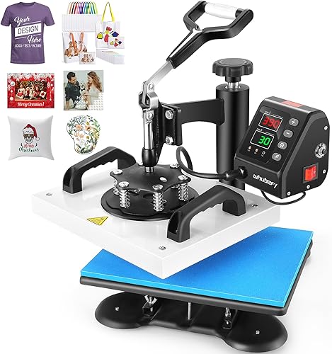 Miniatura 8 de Whubefy Prensa de calor, 12 x 10 pulgadas, 650 W, potente y portátil, máquina de prensa digital para camisetas, calcetines, posavasos de automóvil,