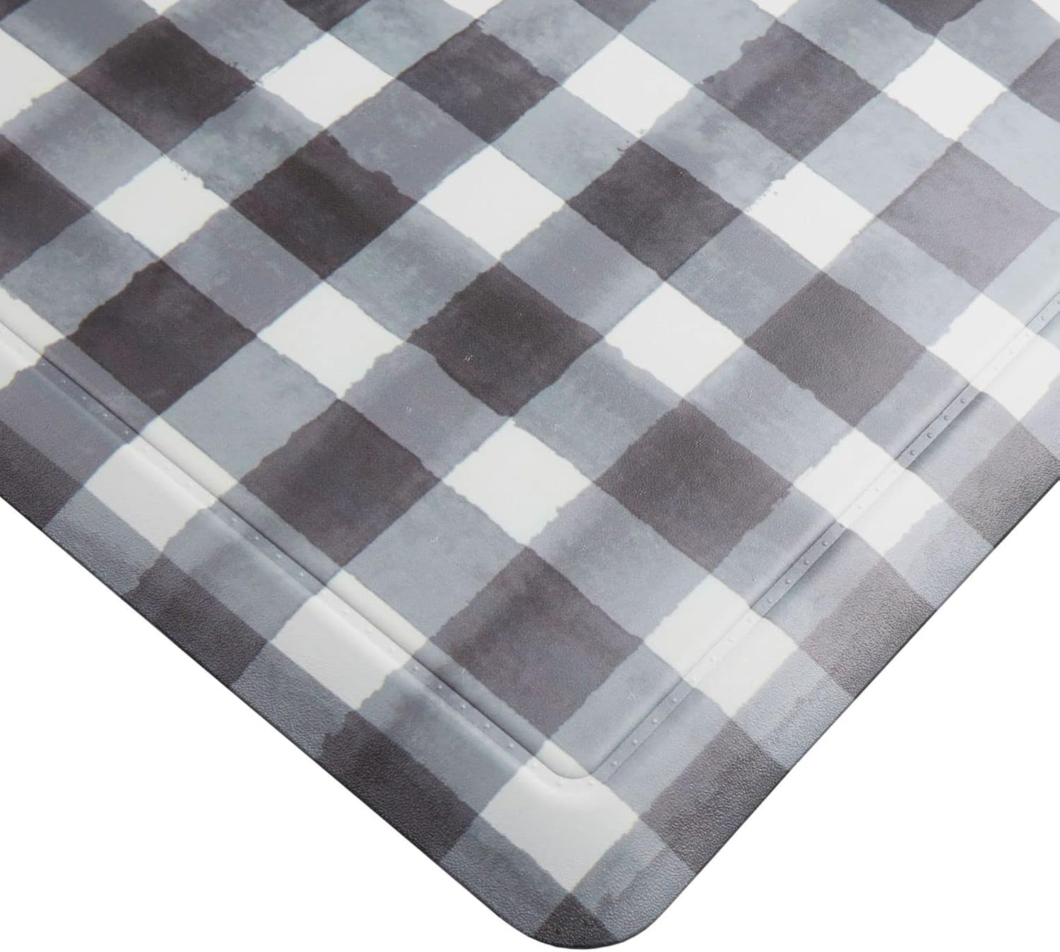 Home Dynamix Cat Cora Printed Embossed Gentle Step Buffalo Check French Country Kitchen Mat, Black/White, 19.6" x 39.3"