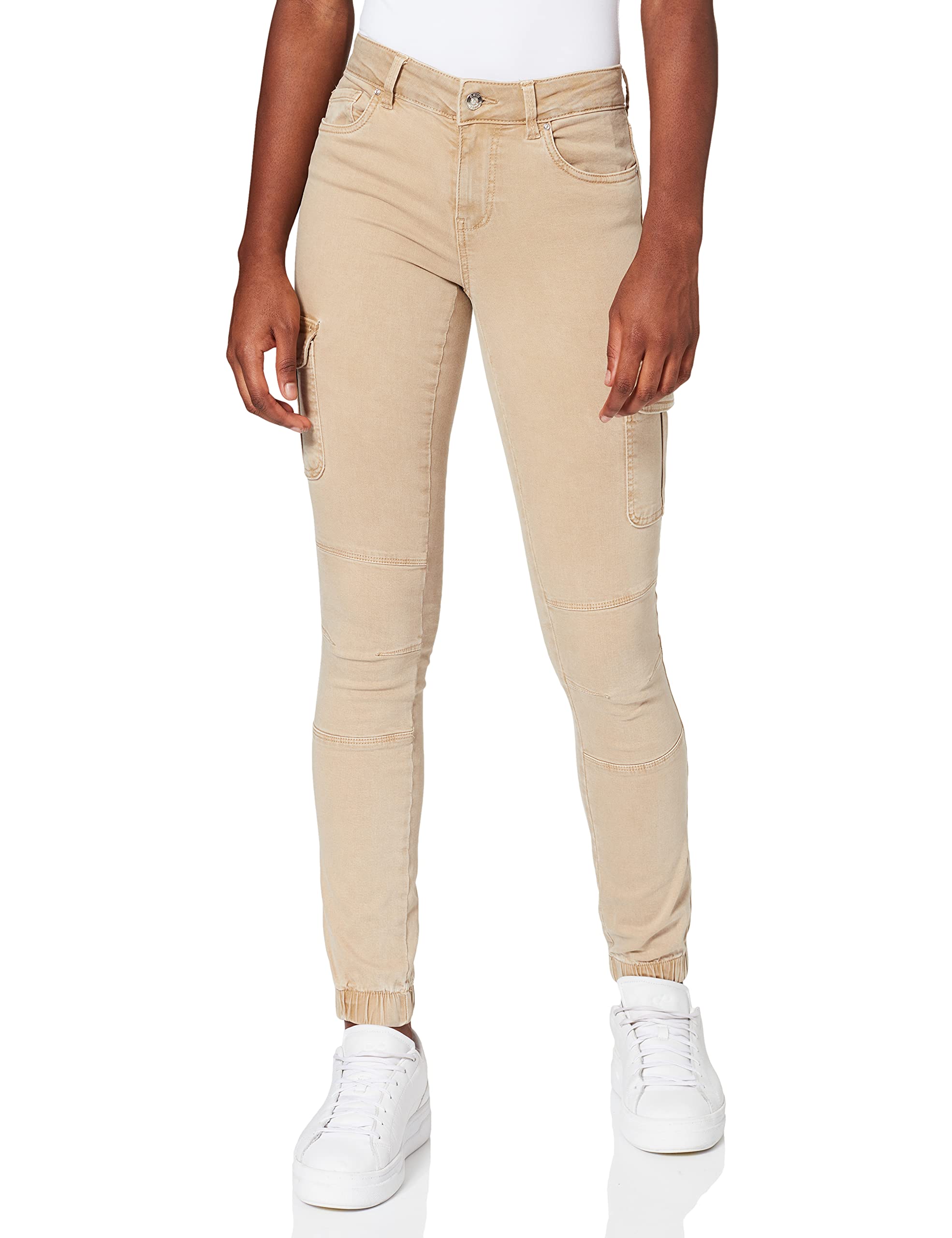 ONLY Cargo Jeans Hose | Stretch Denim Jogger Pants | Slim Mid Waist Karottenhose ONLMISSOURI, Farben:Beige, Größe:34W / 32L, Z-Länge:L32